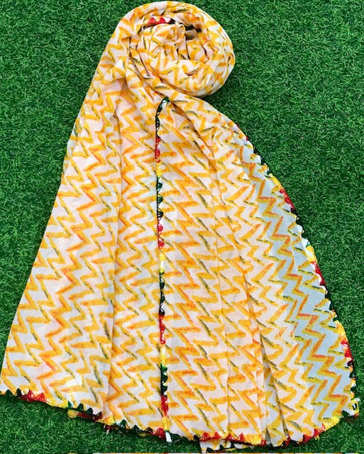 Yellow Jaipuri Print Dupatta ,Indian Cotton Scarf, Drape, Shawl, Veil, Bridesmaids gift, Gift for her, Best gift ideas DP962