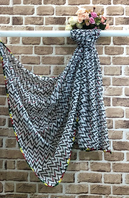 Black and white print Dupatta ,Indian Cotton Scarf, Drape, Shawl, Veil, Bridesmaids gift, Gift for her, Best gift ideas DP970