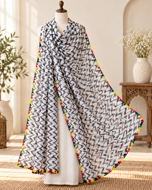 Black and white print Dupatta ,Indian Cotton Scarf, Drape, Shawl, Veil, Bridesmaids gift, Gift for her, Best gift ideas DP970