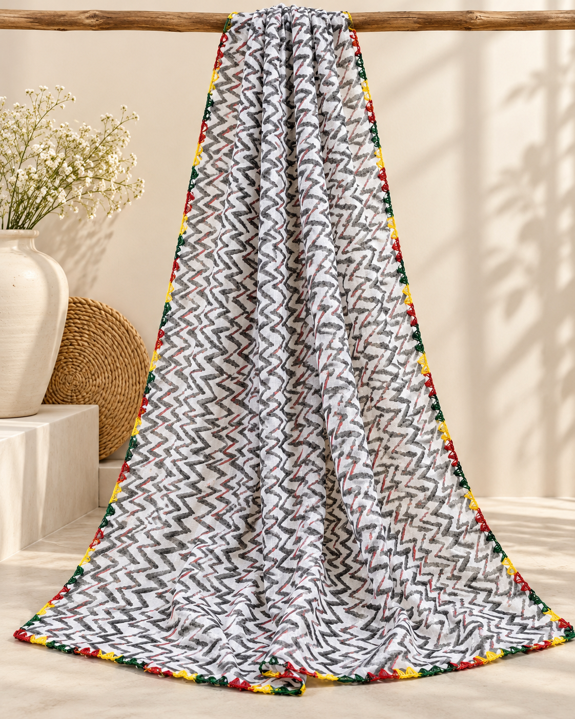 Black and white print Dupatta ,Indian Cotton Scarf, Drape, Shawl, Veil, Bridesmaids gift, Gift for her, Best gift ideas DP970
