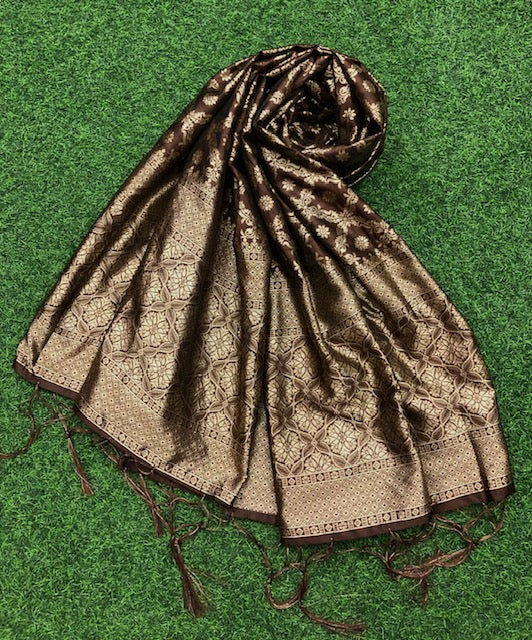 Brown and Gold Banarasi brocade Scarf/ Dupatta/ Stole/ Shawl, Viscose Silk Dupatta, Bridal dress fabric, veil, DP984