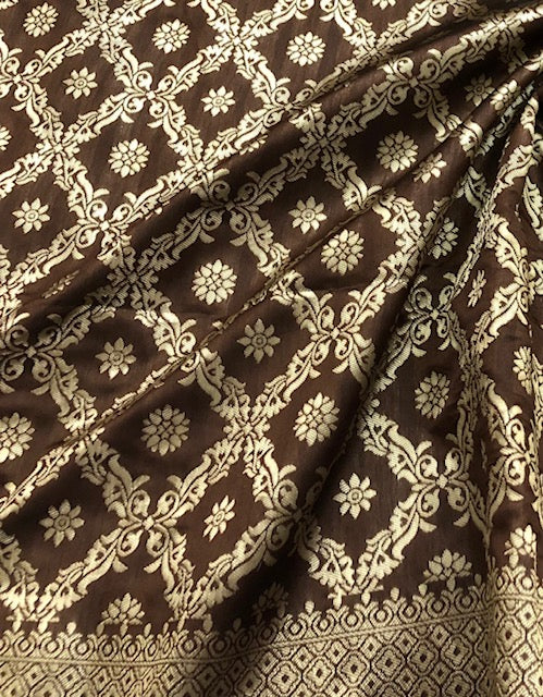 Brown and Gold Banarasi brocade Scarf/ Dupatta/ Stole/ Shawl, Viscose Silk Dupatta, Bridal dress fabric, veil, DP984