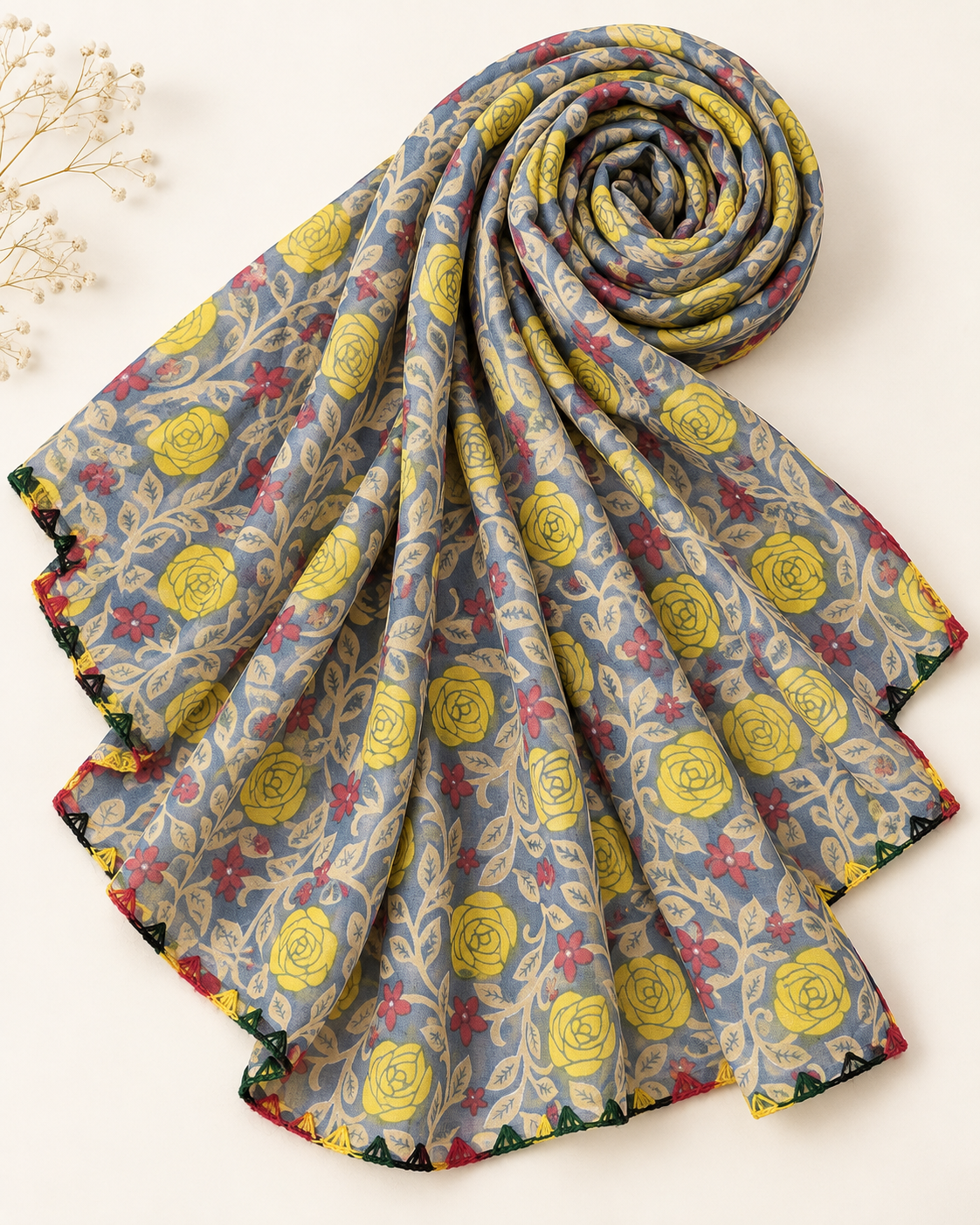 Indian Jaipuri Print Dupatta in Gray color ,Cotton Scarf, Drape, Shawl, Veil, Gift for her, Best gift ideas - DP991