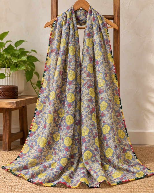 Indian Jaipuri Print Dupatta in Gray color ,Cotton Scarf, Drape, Shawl, Veil, Gift for her, Best gift ideas - DP991