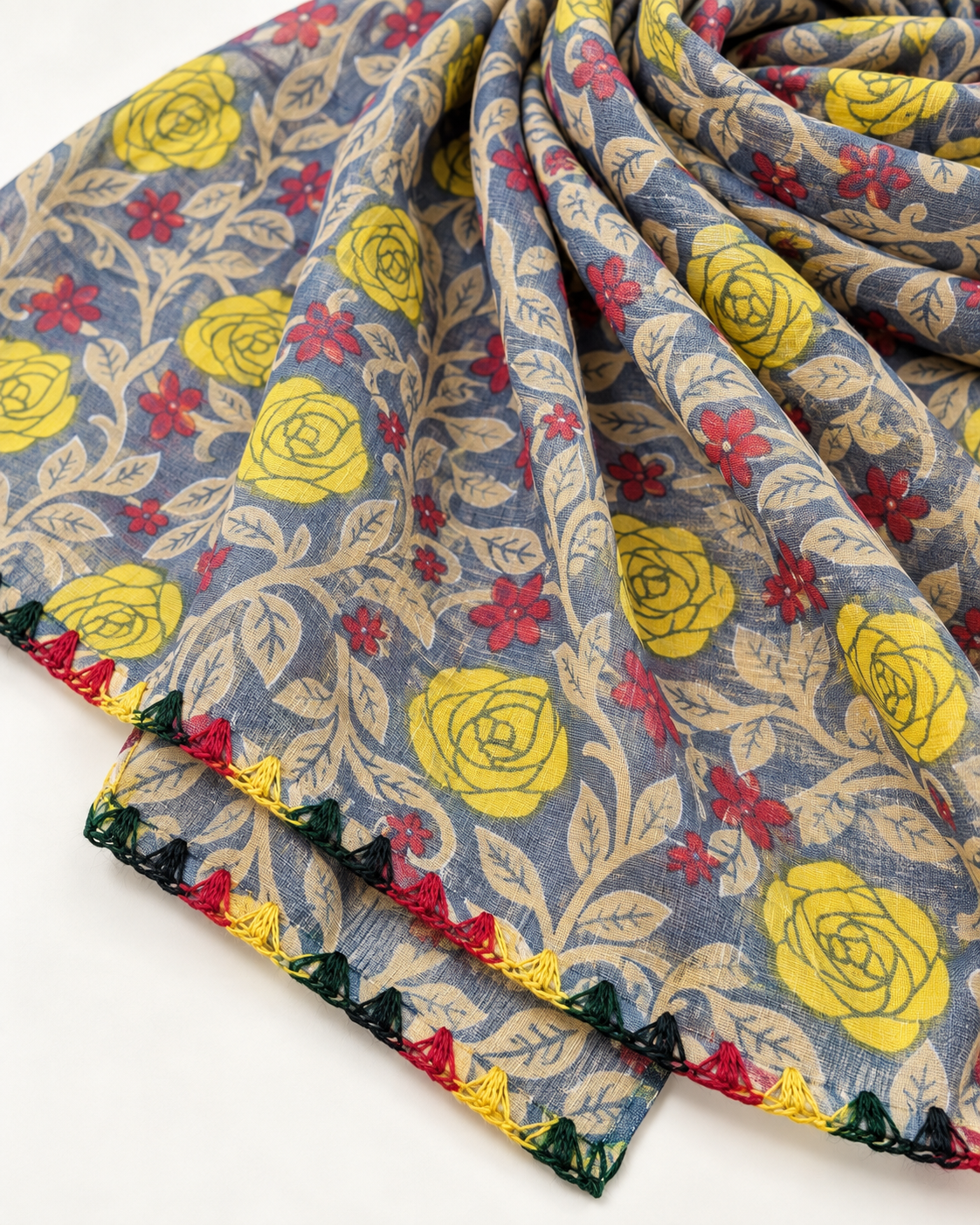 Indian Jaipuri Print Dupatta in Gray color ,Cotton Scarf, Drape, Shawl, Veil, Gift for her, Best gift ideas - DP991