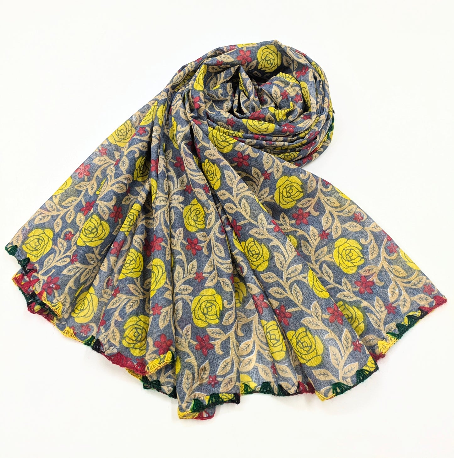 Indian Jaipuri Print Dupatta in Gray color ,Cotton Scarf, Drape, Shawl, Veil, Gift for her, Best gift ideas - DP991