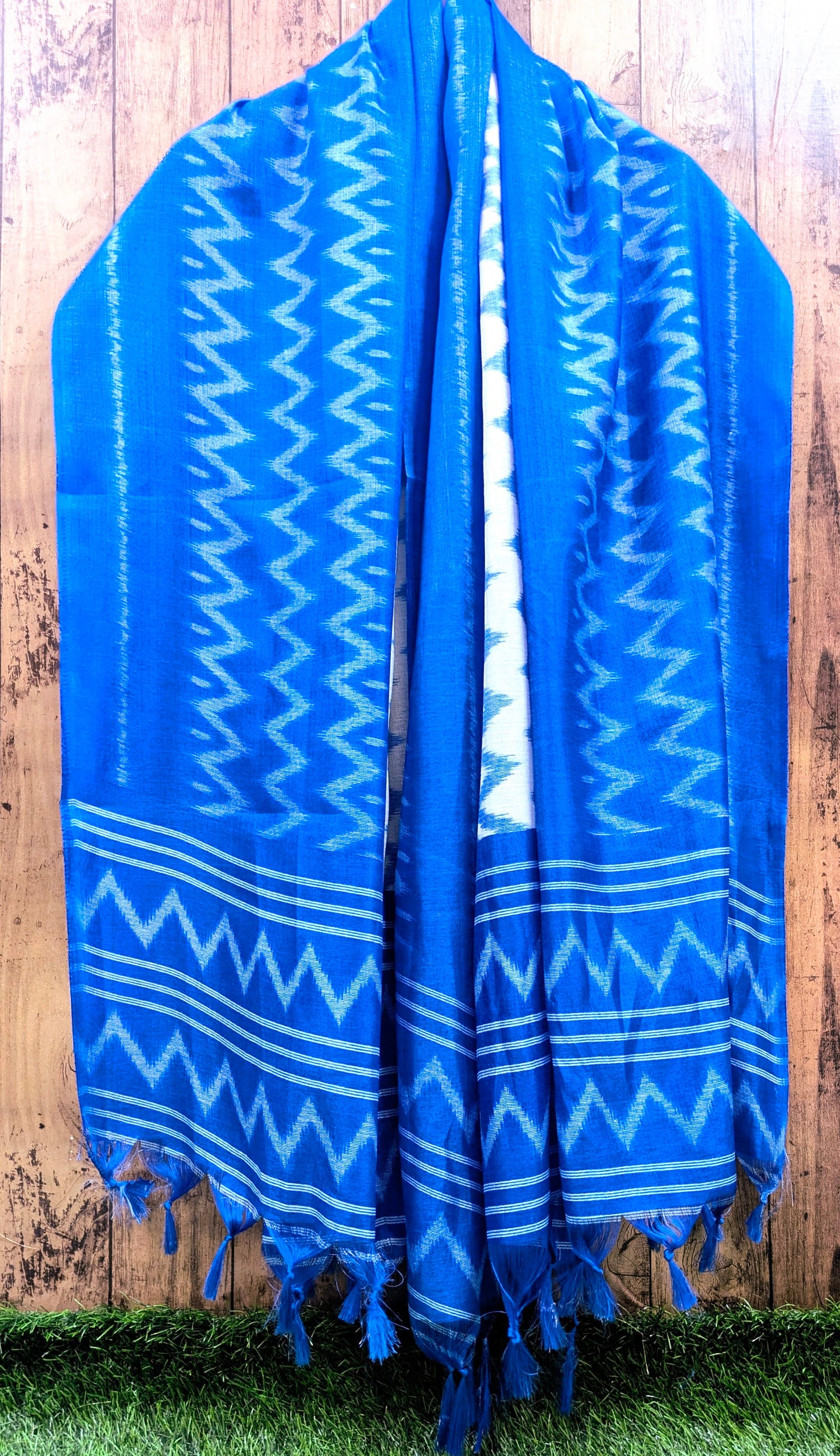 Blue and White Ikat Weave Dupatta for Women, Viscose Silk Stole, Chunni, Scarf, Shawl, Abaya, Ethnic dress, Christmas Gifts DP992