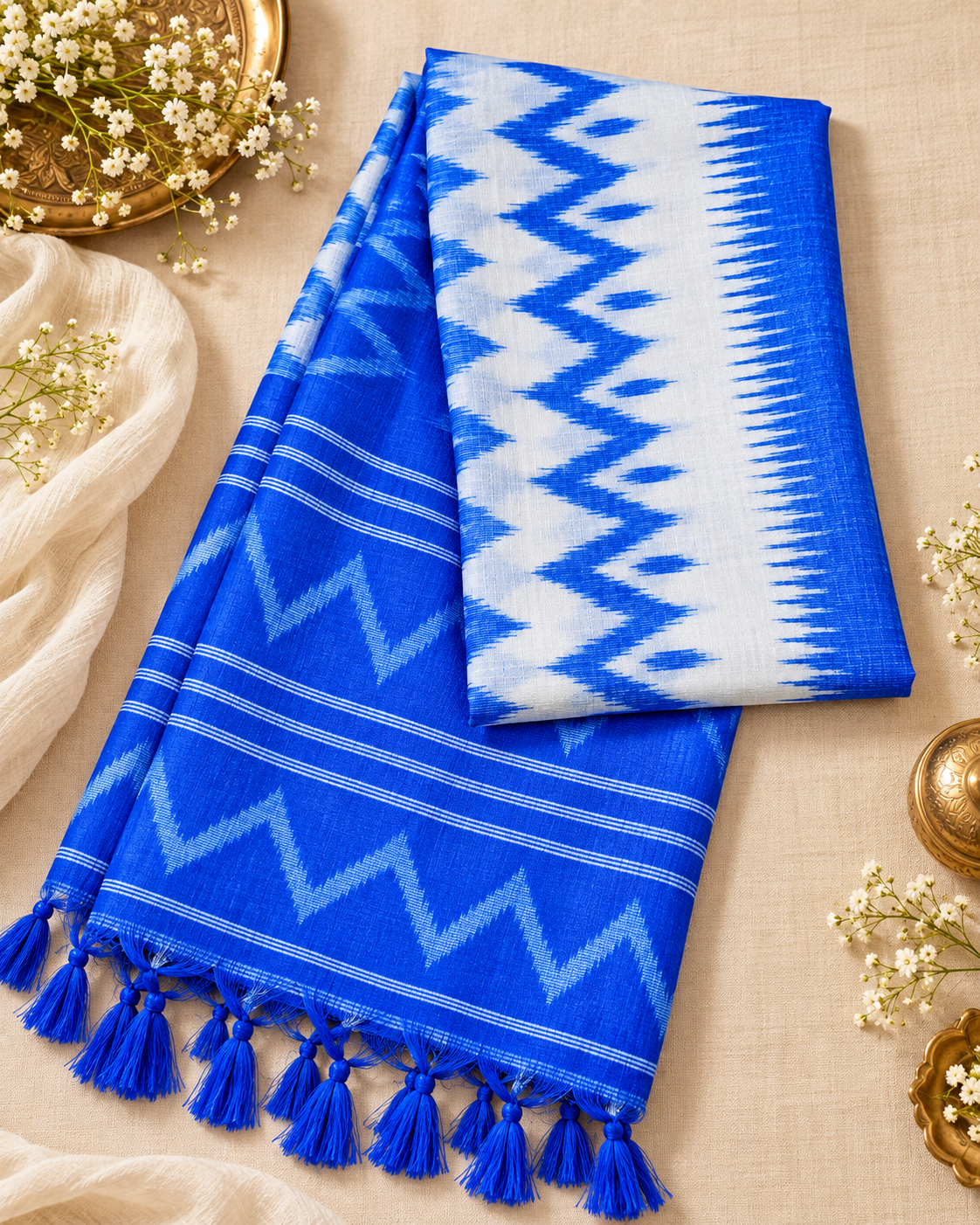 Blue and White Ikat Weave Dupatta for Women, Viscose Silk Stole, Chunni, Scarf, Shawl, Abaya, Ethnic dress, Christmas Gifts DP992