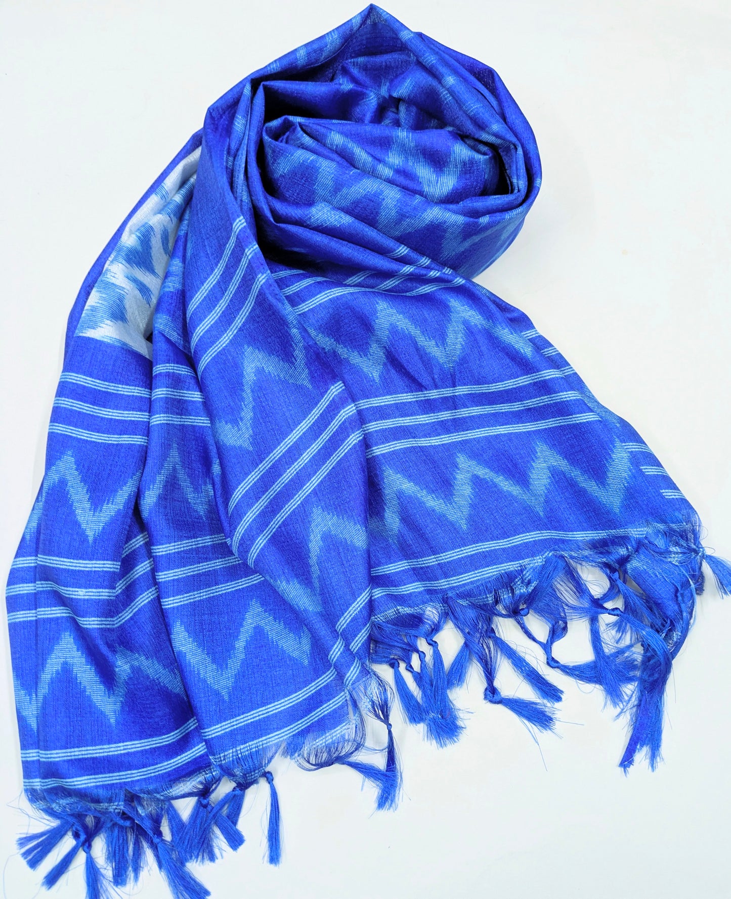 Blue and White Ikat Weave Dupatta for Women, Viscose Silk Stole, Chunni, Scarf, Shawl, Abaya, Ethnic dress, Christmas Gifts DP992
