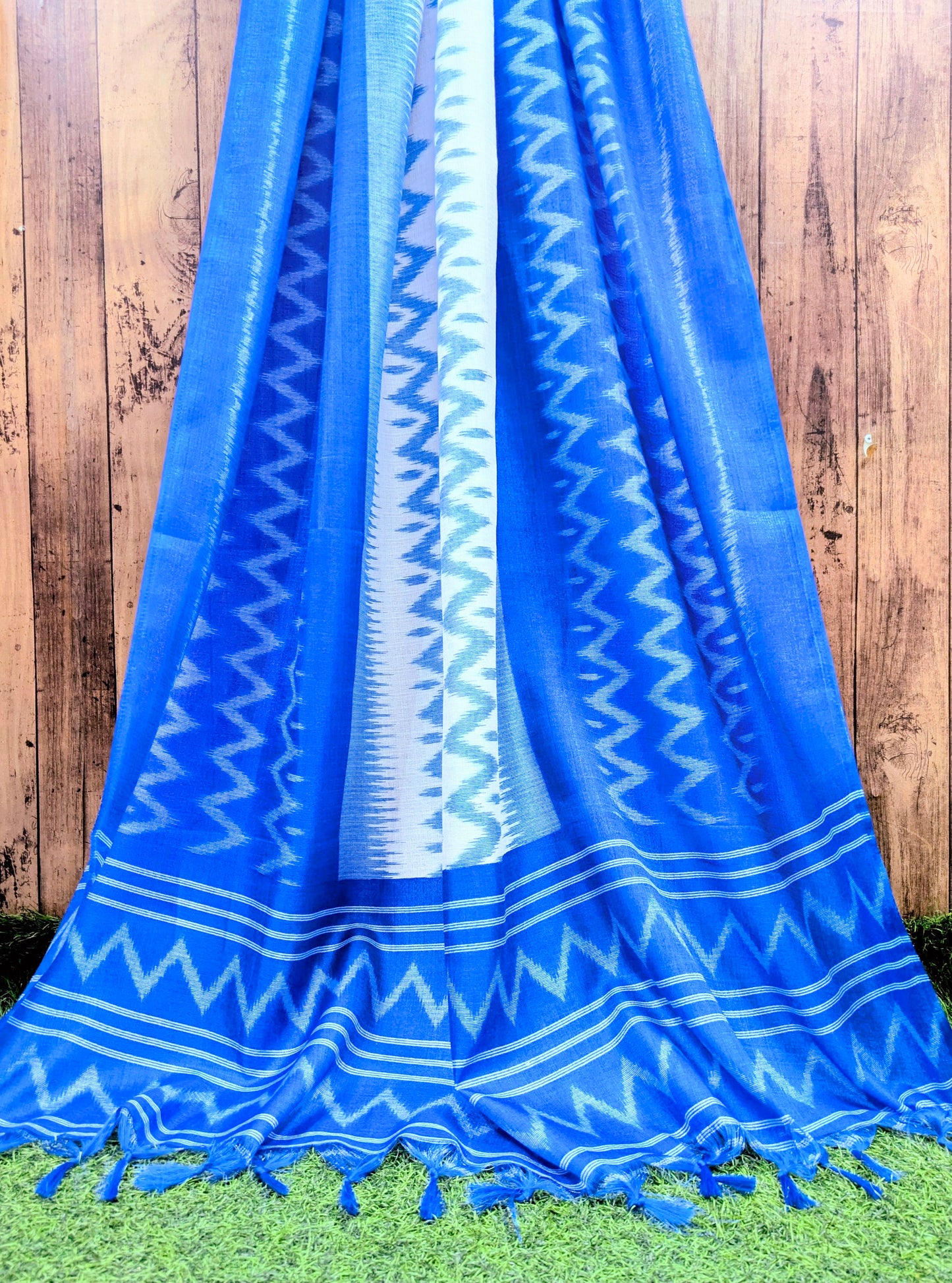Blue and White Ikat Weave Dupatta for Women, Viscose Silk Stole, Chunni, Scarf, Shawl, Abaya, Ethnic dress, Christmas Gifts DP992