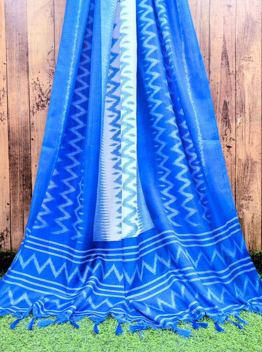 Blue and White Ikat Weave Dupatta for Women, Viscose Silk Stole, Chunni, Scarf, Shawl, Abaya, Ethnic dress, Christmas Gifts DP992