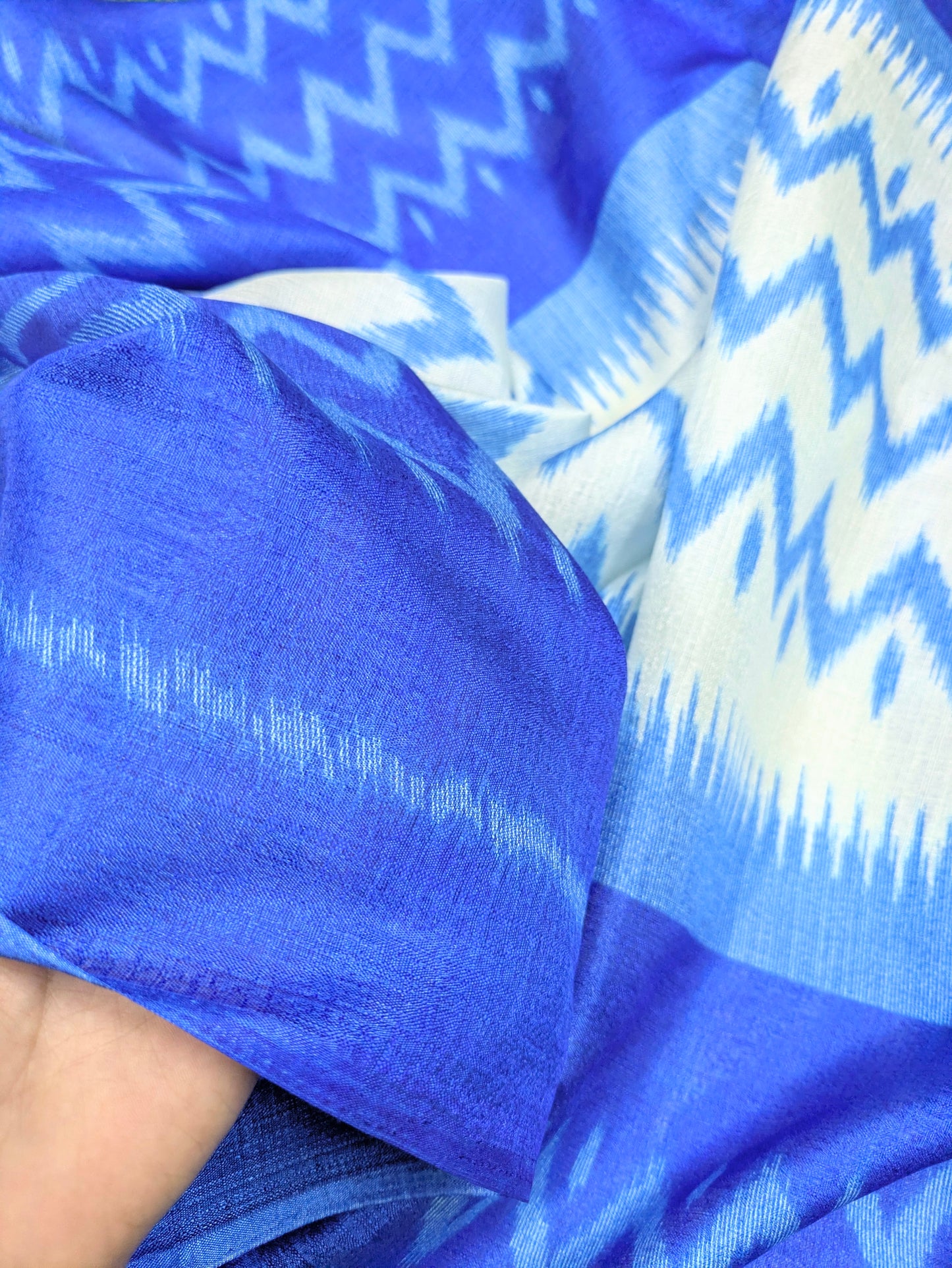 Blue and White Ikat Weave Dupatta for Women, Viscose Silk Stole, Chunni, Scarf, Shawl, Abaya, Ethnic dress, Christmas Gifts DP992