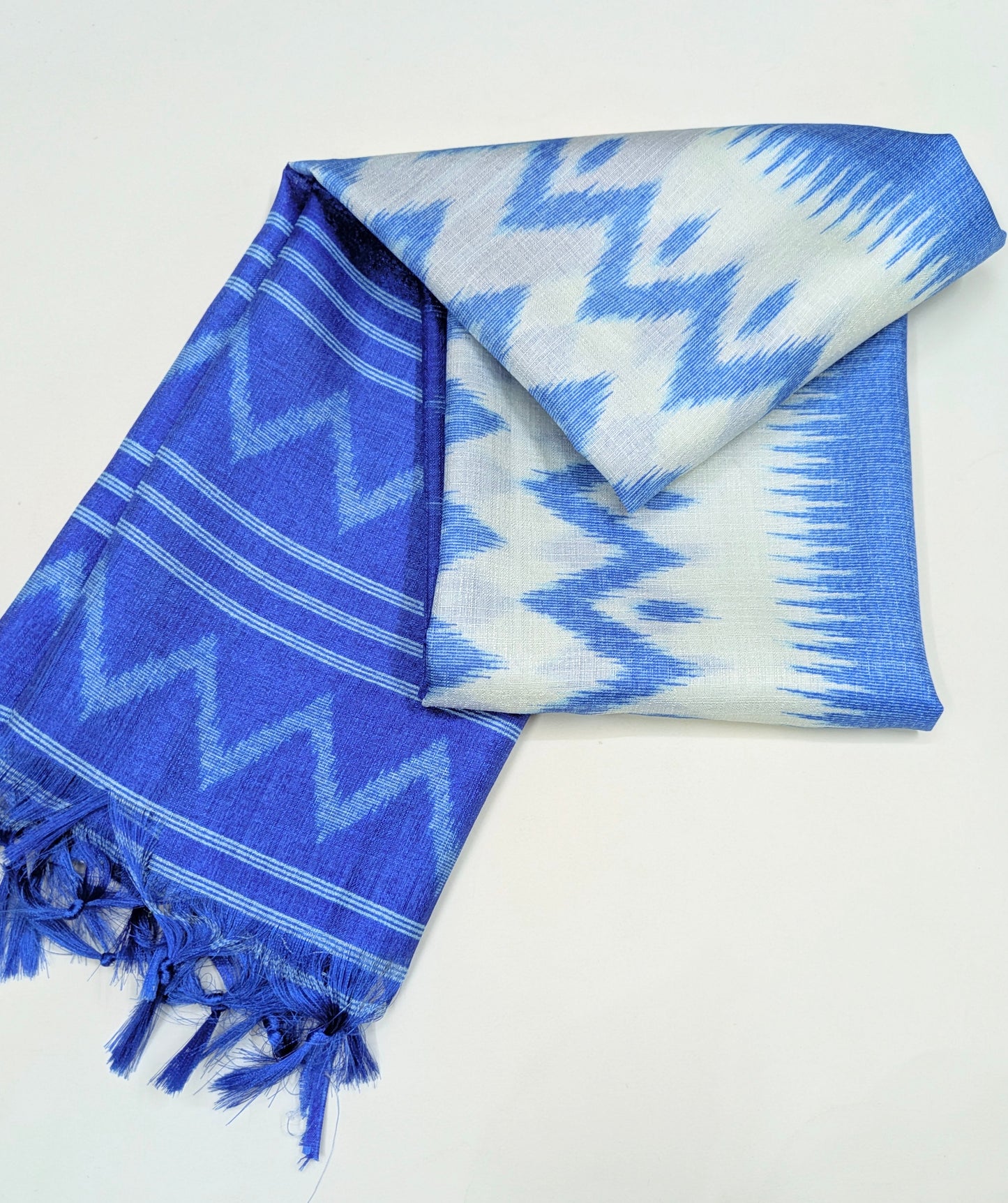 Blue and White Ikat Weave Dupatta for Women, Viscose Silk Stole, Chunni, Scarf, Shawl, Abaya, Ethnic dress, Christmas Gifts DP992