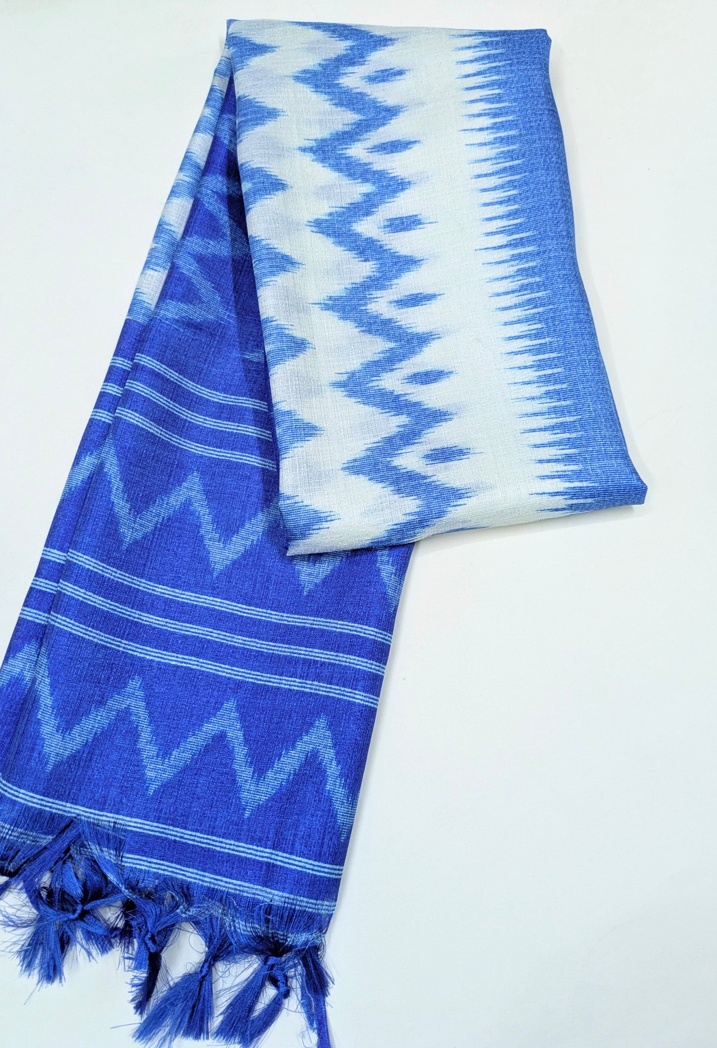 Blue and White Ikat Weave Dupatta for Women, Viscose Silk Stole, Chunni, Scarf, Shawl, Abaya, Ethnic dress, Christmas Gifts DP992