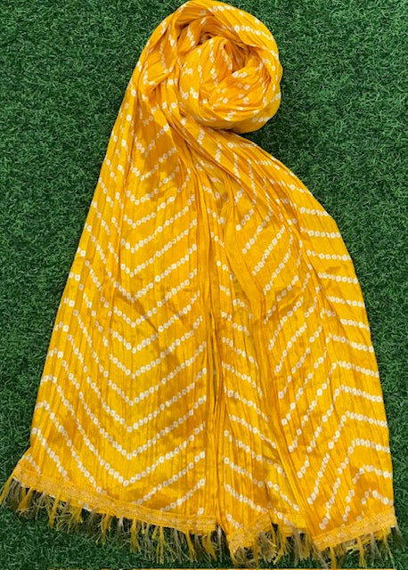 Yellow Jaipuri Bandhani Print Odhani ,Indian Viscose Silk Dupatta for Women, Scarf, Stole, Shawl, Veil, Chunari, Crushed fabric DP997