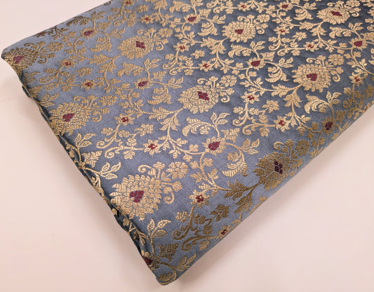 Banarasi brocade fabric, Gray Gold wedding dress fabric, Renaissance fabric, Jacquard fabric, Satin brocade, Floral brocade, Home décor fabric - NFAF397