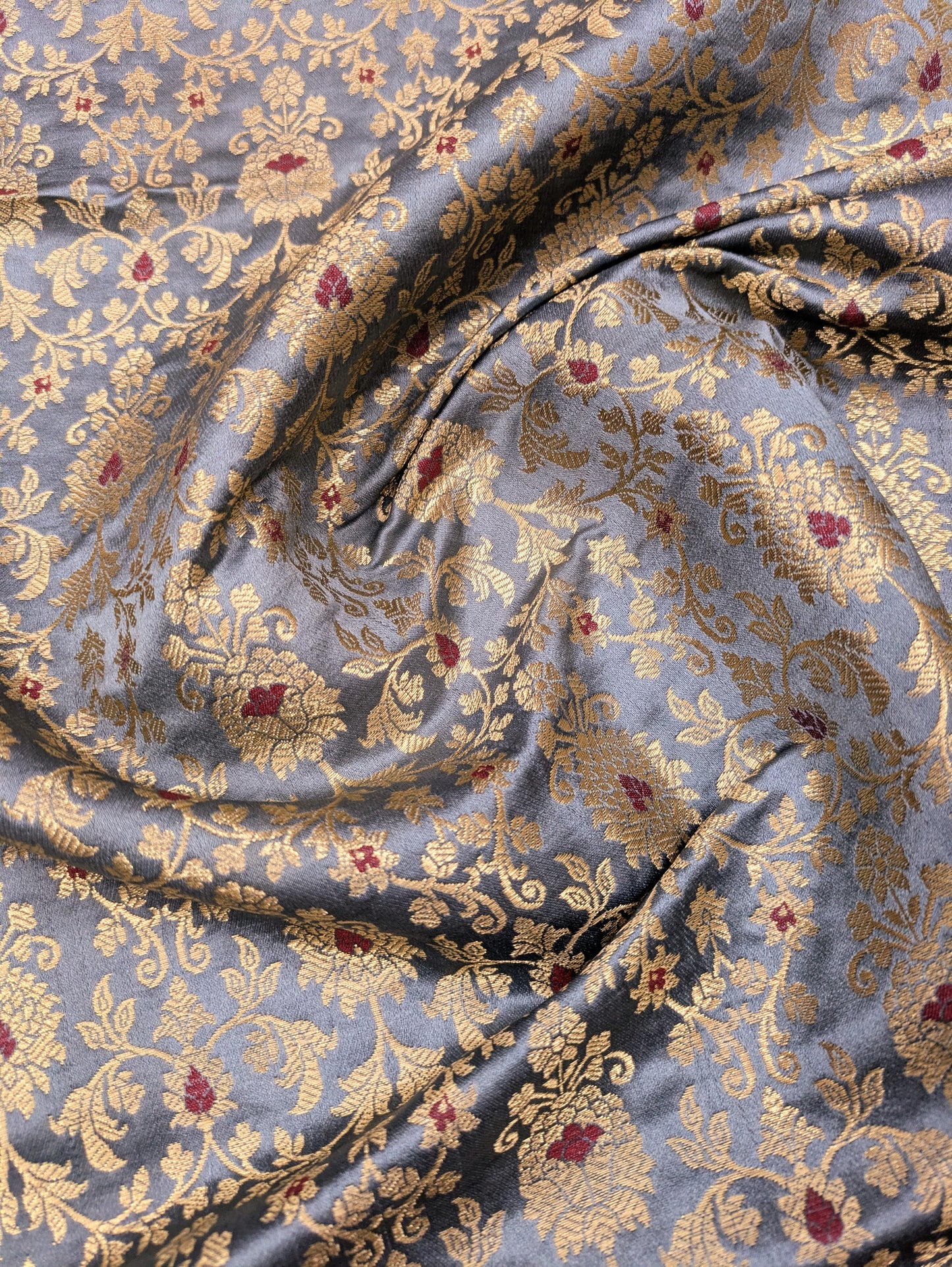 Banarasi brocade fabric, Gray Gold wedding dress fabric, Renaissance fabric, Jacquard fabric, Satin brocade, Floral brocade, Home décor fabric - NFAF397
