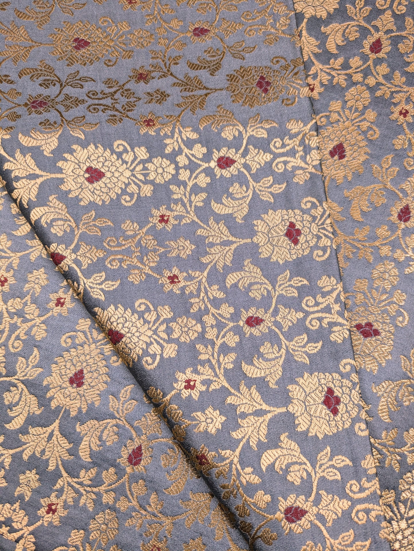 Banarasi brocade fabric, Gray Gold wedding dress fabric, Renaissance fabric, Jacquard fabric, Satin brocade, Floral brocade, Home décor fabric - NFAF397