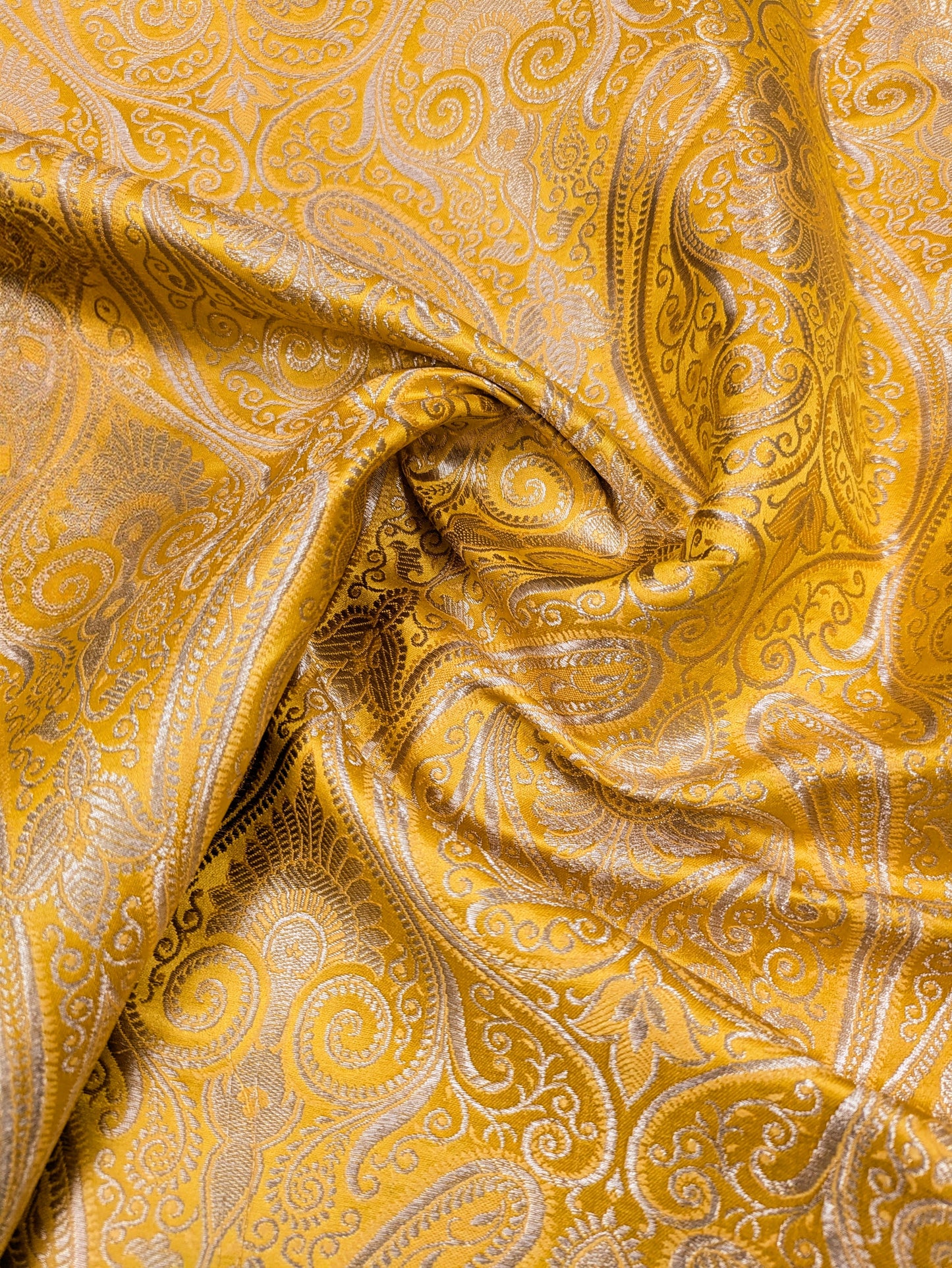 Banarasi brocade fabric Yellow gold Wedding Dress fabric Floral brocade Jacquard fabric Home Decor Upholstry Brocade Fabric by the yard