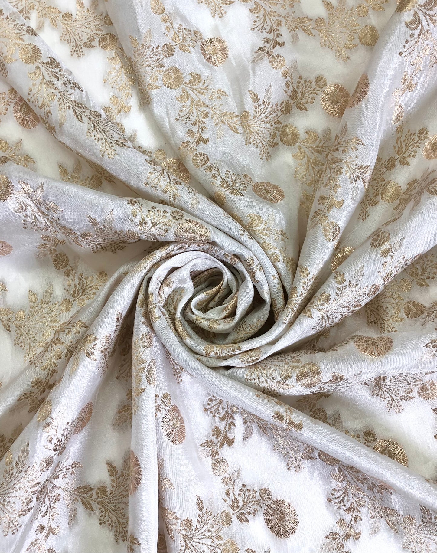 Indian Dola Silk Dyeable Fabric in White & Gold color, Multiple lengths will come in the continuous piece - NF864