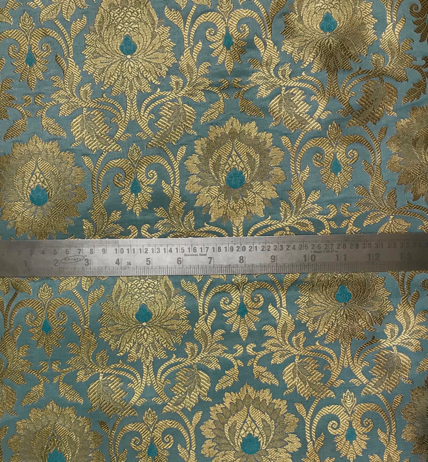 Indian Banarasi Brocade fabric in Grayish Blue and Gold color, Multiple lengths will come in the continuous piece - NF230