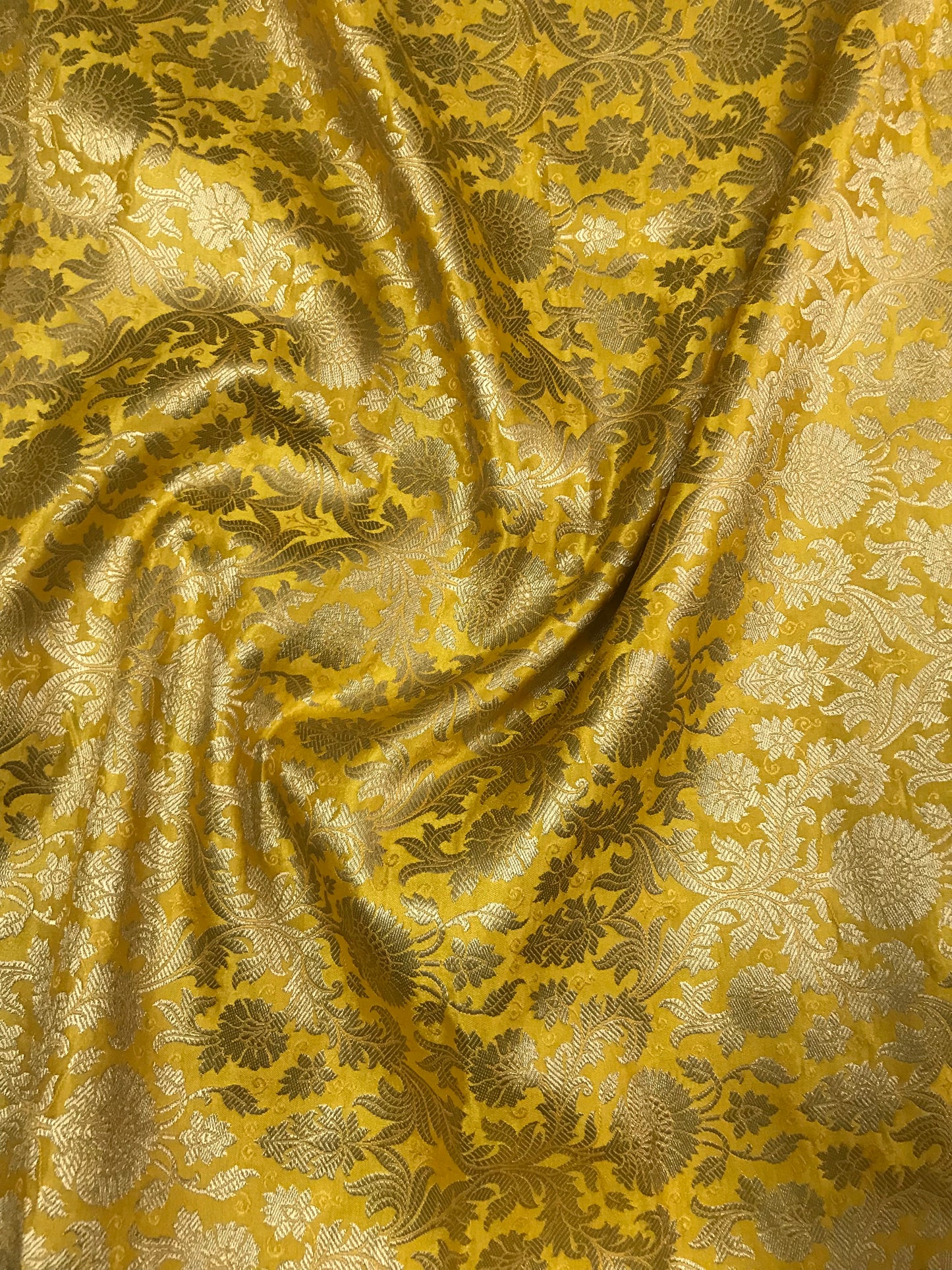 Indian Banarasi Brocade fabric in Yellow and Gold color, Multiple lengths will come in the continuous piece - NF340