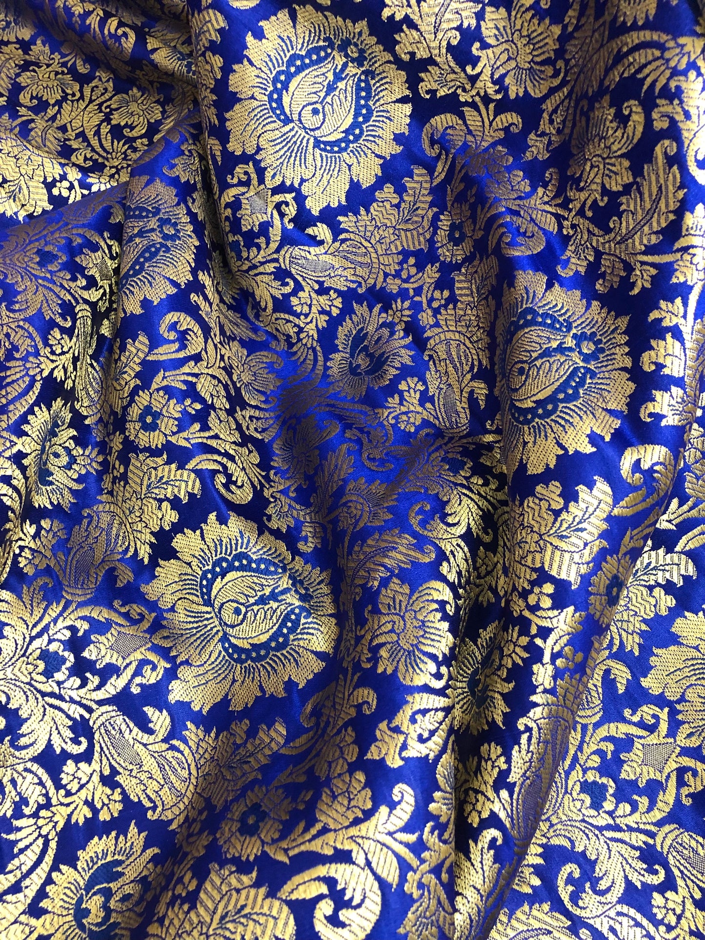 Indian Banarasi Brocade Fabric in Royal Blue and Gold color, Multiple lengths will come in the continuous piece - NF903