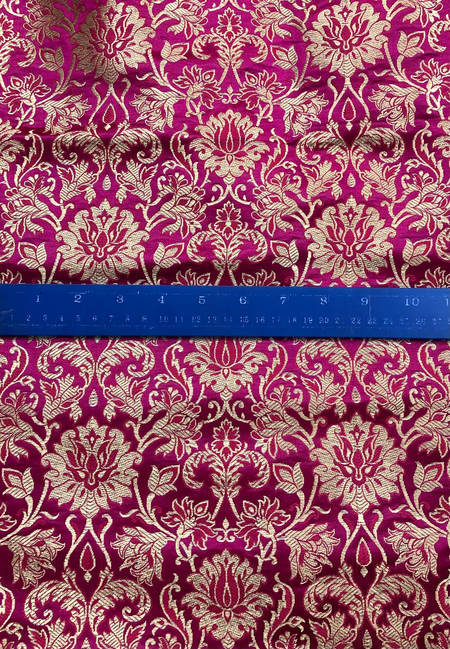 Indian Banarasi Brocade Fabric in Hot Pink and Gold color, Multiple lengths will come in the continuous Piece - NF426