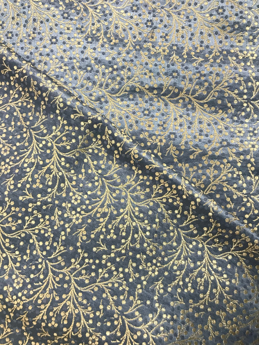 Indian Banarasi Brocade Fabric in Gray and Gold color, Multiple lengths will come in the continuous Piece - NF1089