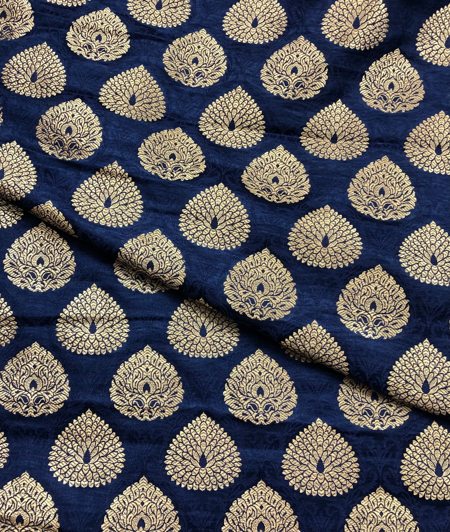 Indian Banarasi Brocade fabric in Blue and Gold color,  Multiple lengths will come in the continuous piece - NF341