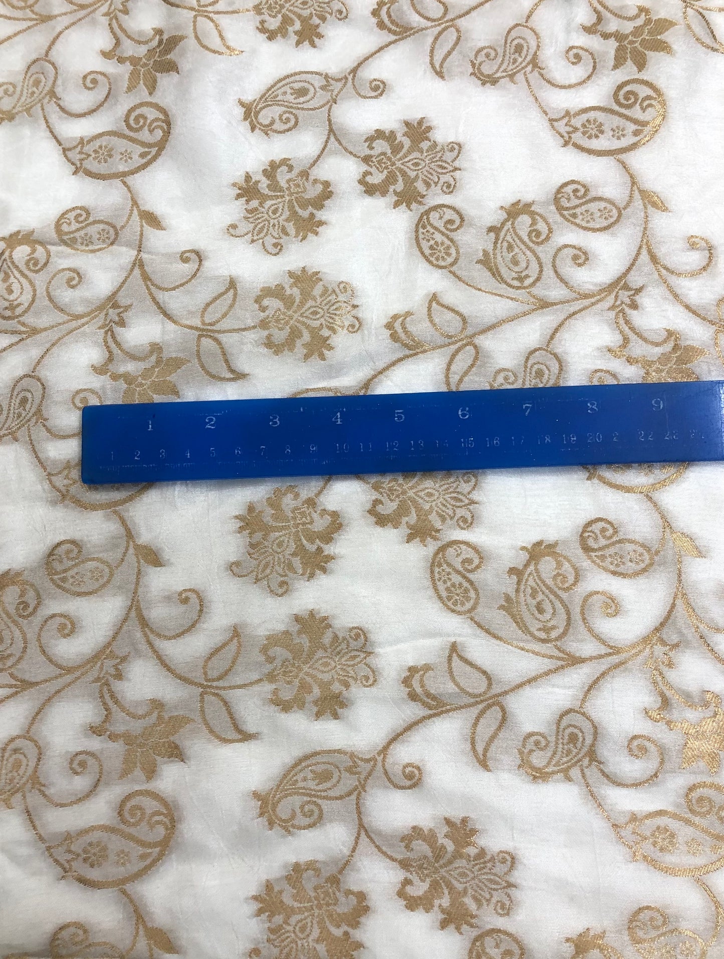 Off White and Gold Dola Silk Dyeable Fabric, Wedding Dress Fabric,  Multiple lengths will come in a continuous piece - NF862