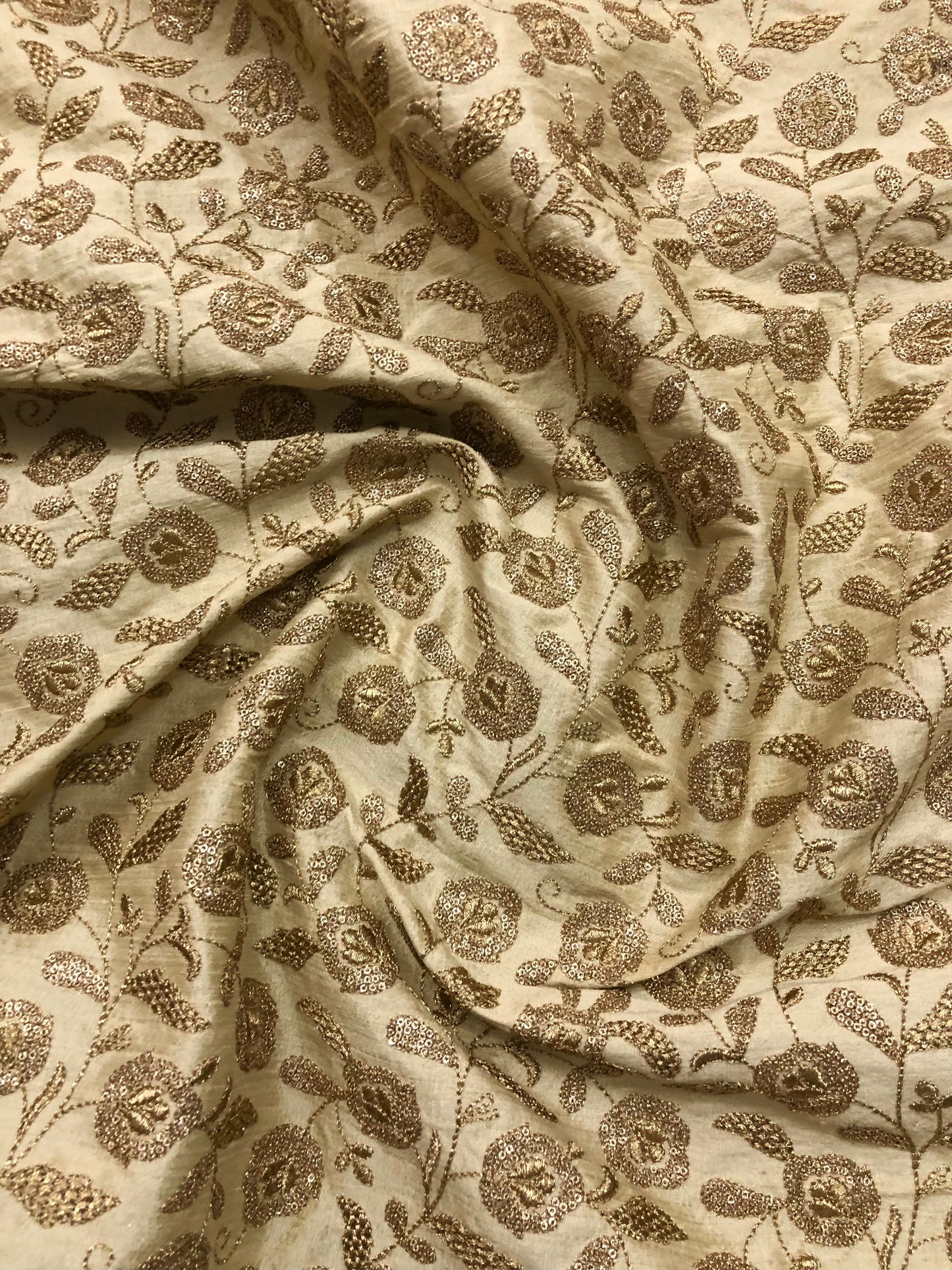 Indian Embroidered Viscose Silk Fabric in Beige color, Multiple lengths will come in the continuous piece - NF843