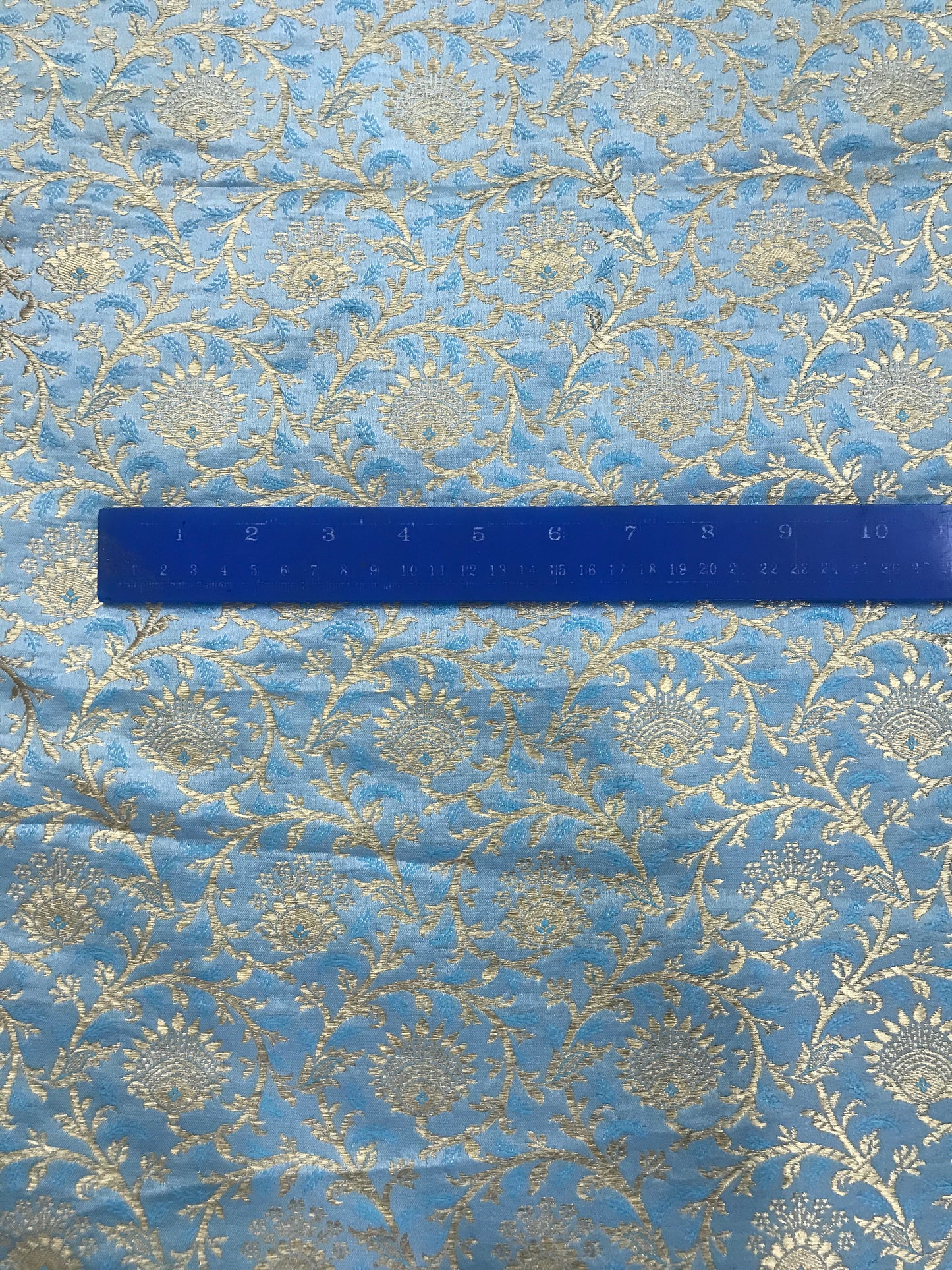 Indian Banarasi Brocade Fabric in Aqua Blue and Gold color, Multiple lengths will come in the continuous Piece - NF2009