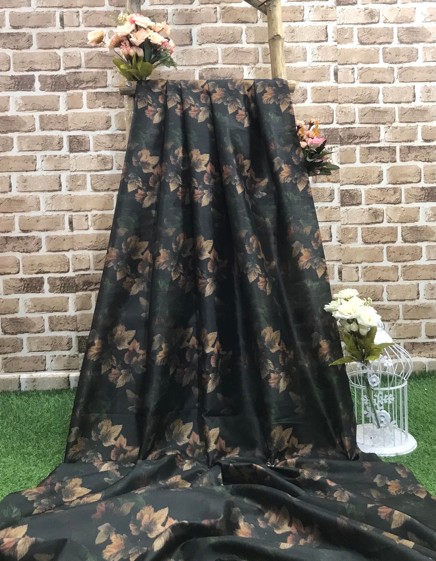 Black Viscose Tussar Silk fabric, Dress Apparel Fabric, Indian Wedding Fabric, Multiple lengths will come in the continuous piece - NF812