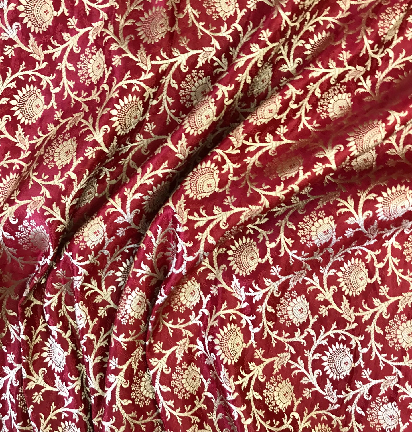 Indian Banarasi Brocade fabric in Red and Gold color, Multiple lengths will come in the continuous piece - NF892