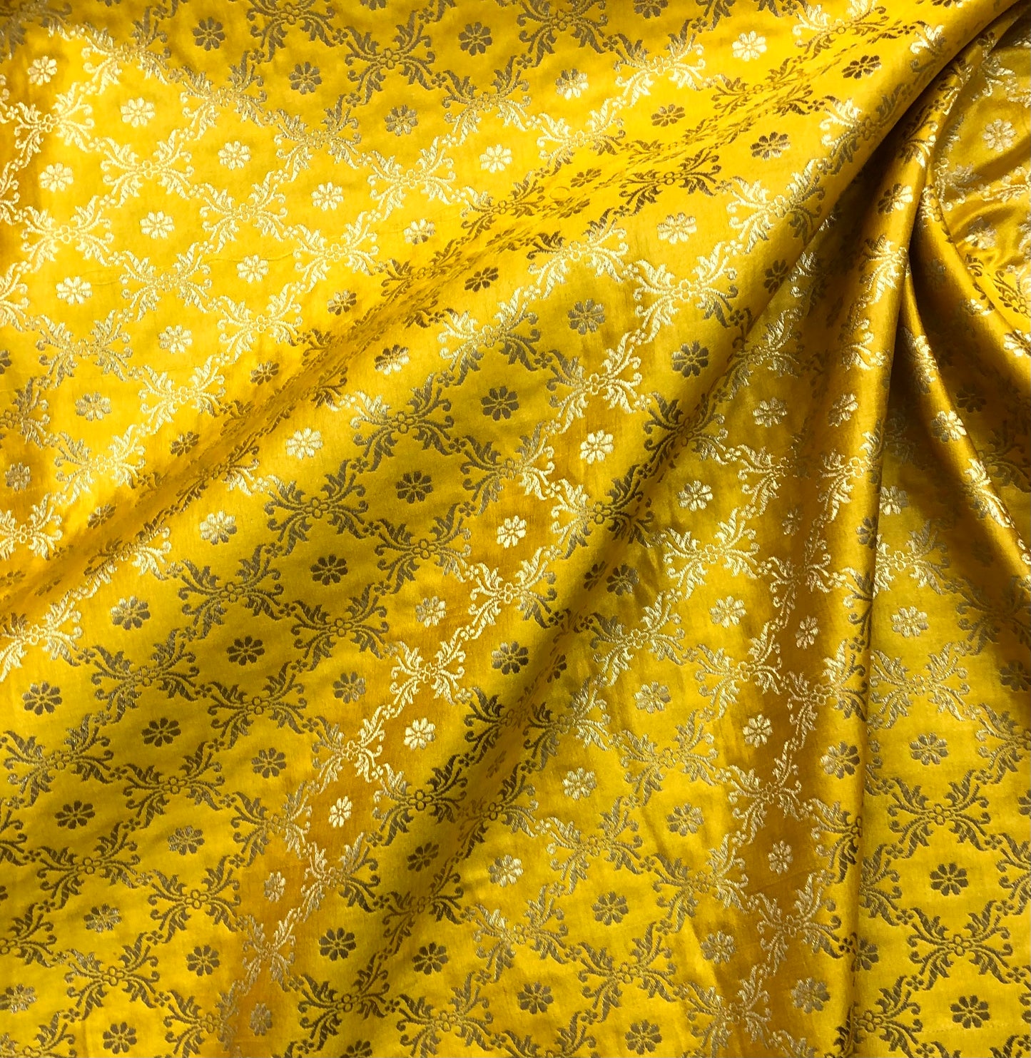 Indian Banarasi Brocade Fabric in Yellow and Gold  color, Multiple lengths will come in the continuous piece - NF314