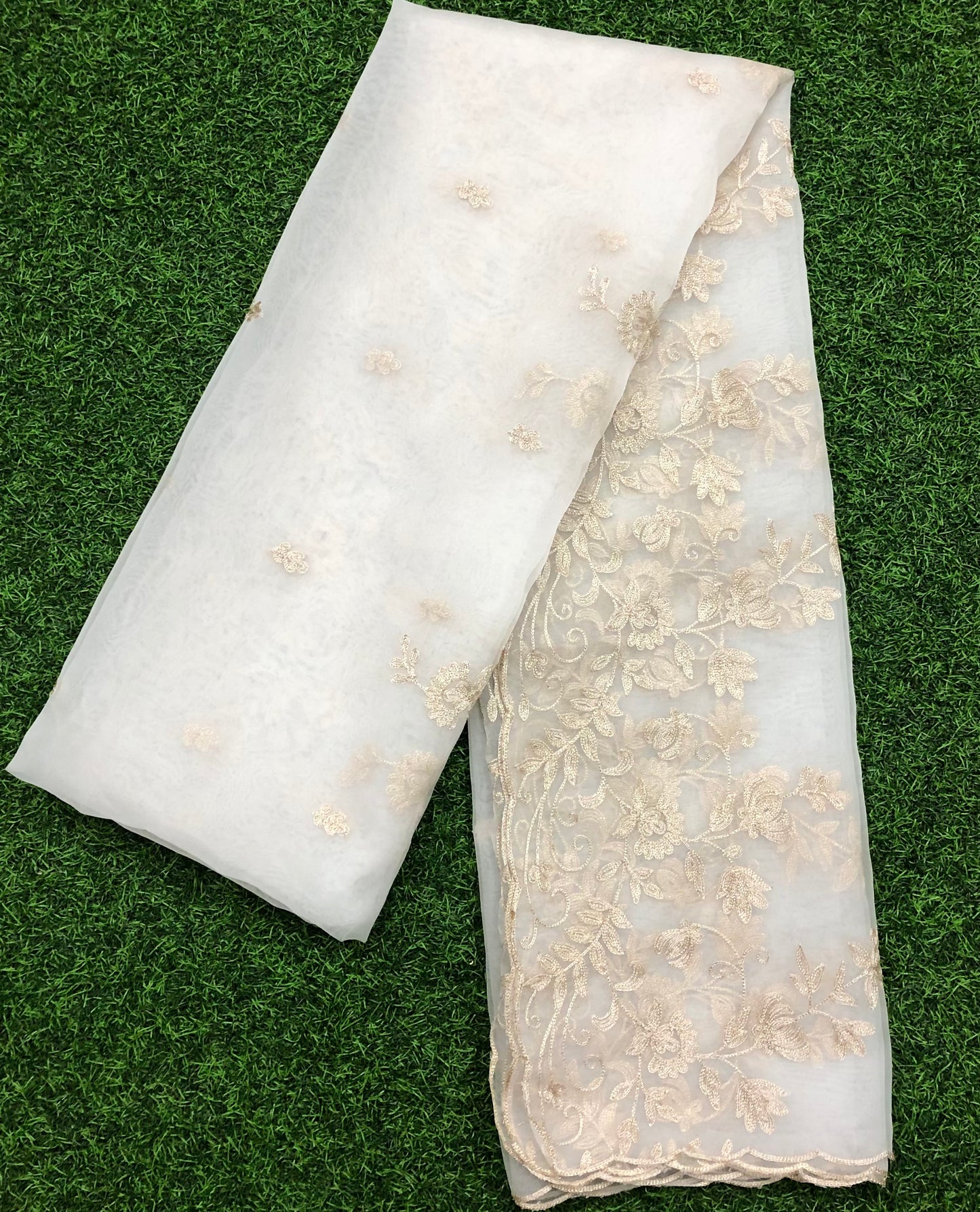 White Organza Dupatta for Women with Light Gold Embroidered, Stole, Scarf, shawl, abaya, Chuniri, Indian Chunni, DP2014