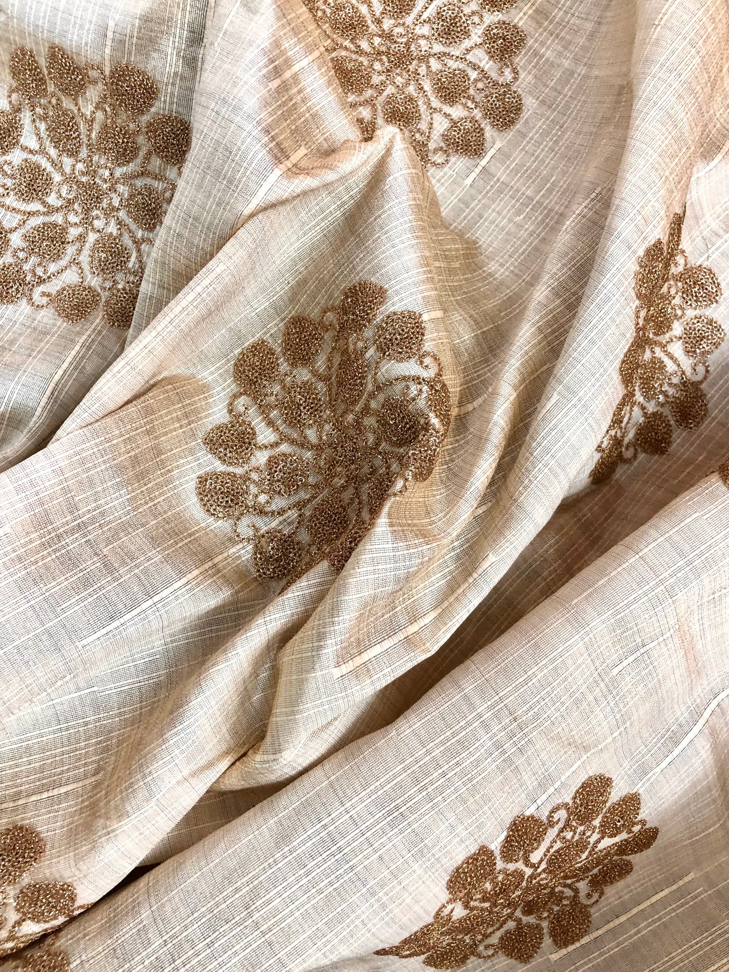 Indian Embroidered Fabric in Beige color, Multiple lengths will come in the continuous piece - NF850