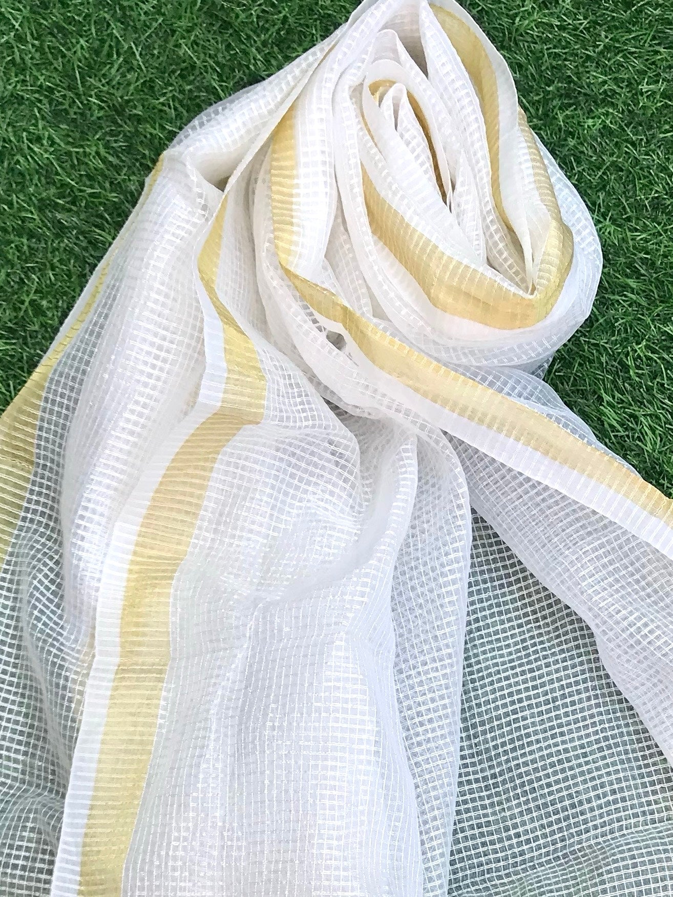 Off White Chanderi Dupatta with Gold Border Stole for women, Bridal Fabric, Saree Drape, Abaya, Indian Fashion, Veil, Wedding Fabric DP014