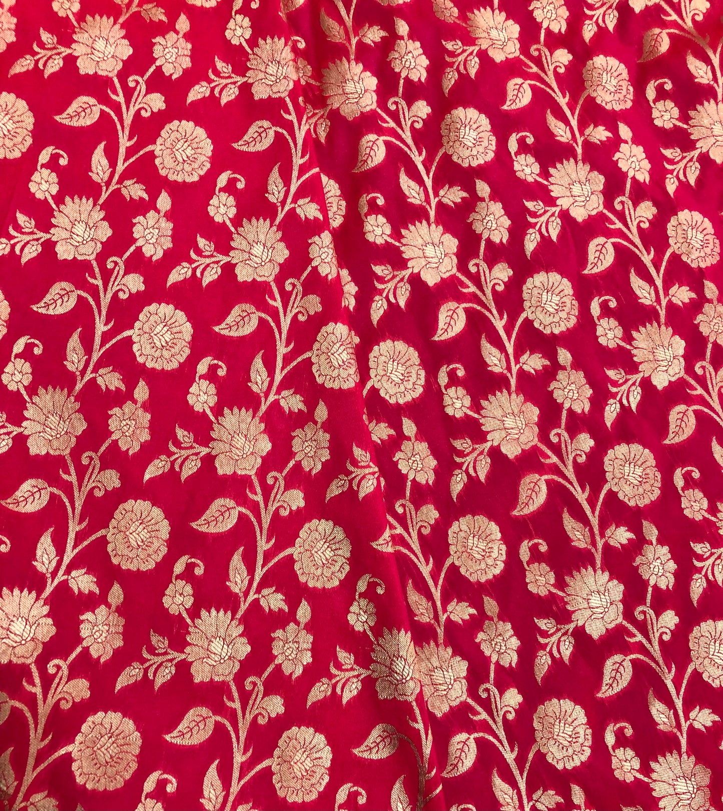 Banarasi Brocade Fabric in Coral Pink and Gold color, Multiple lengths will come in the continuous piece - NF761