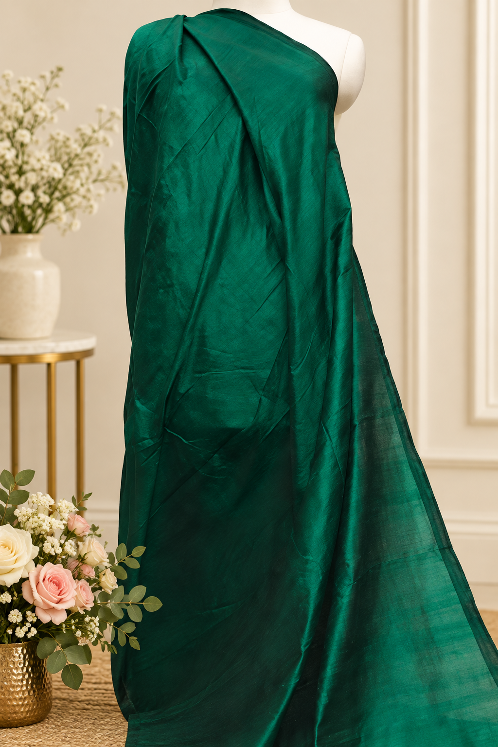 Green shantung raw silk fabric, Handloom dupioni silk fabric, Wedding dress, Khadi silk fabric, Luxury fabric, royal fabric - RSAF21