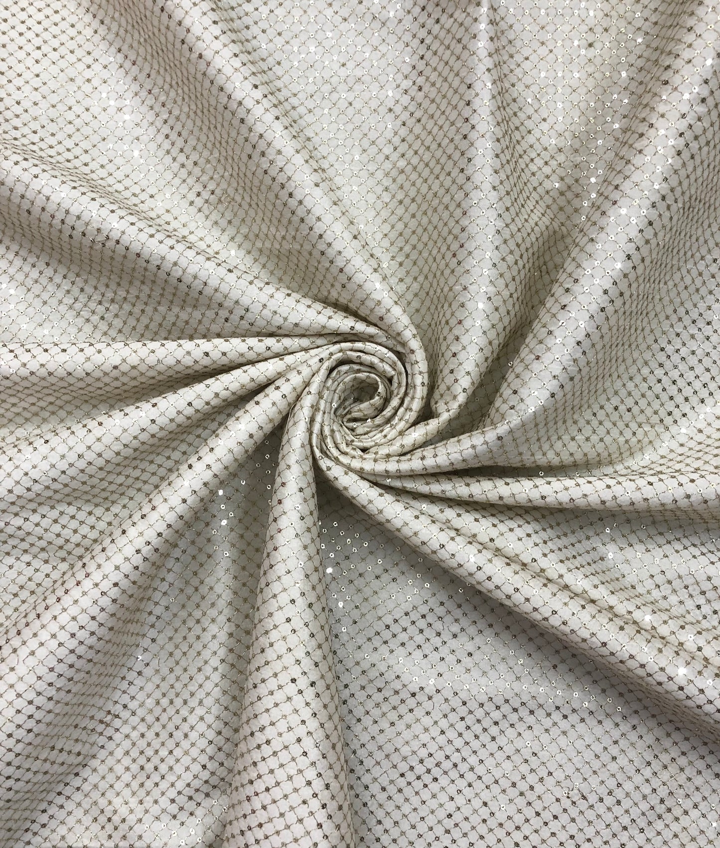 Off white Viscose Silk Fabric, Gold Embroidery, Wedding Dress Fabric, Multiple lengths will come in the continuous piece - NF925