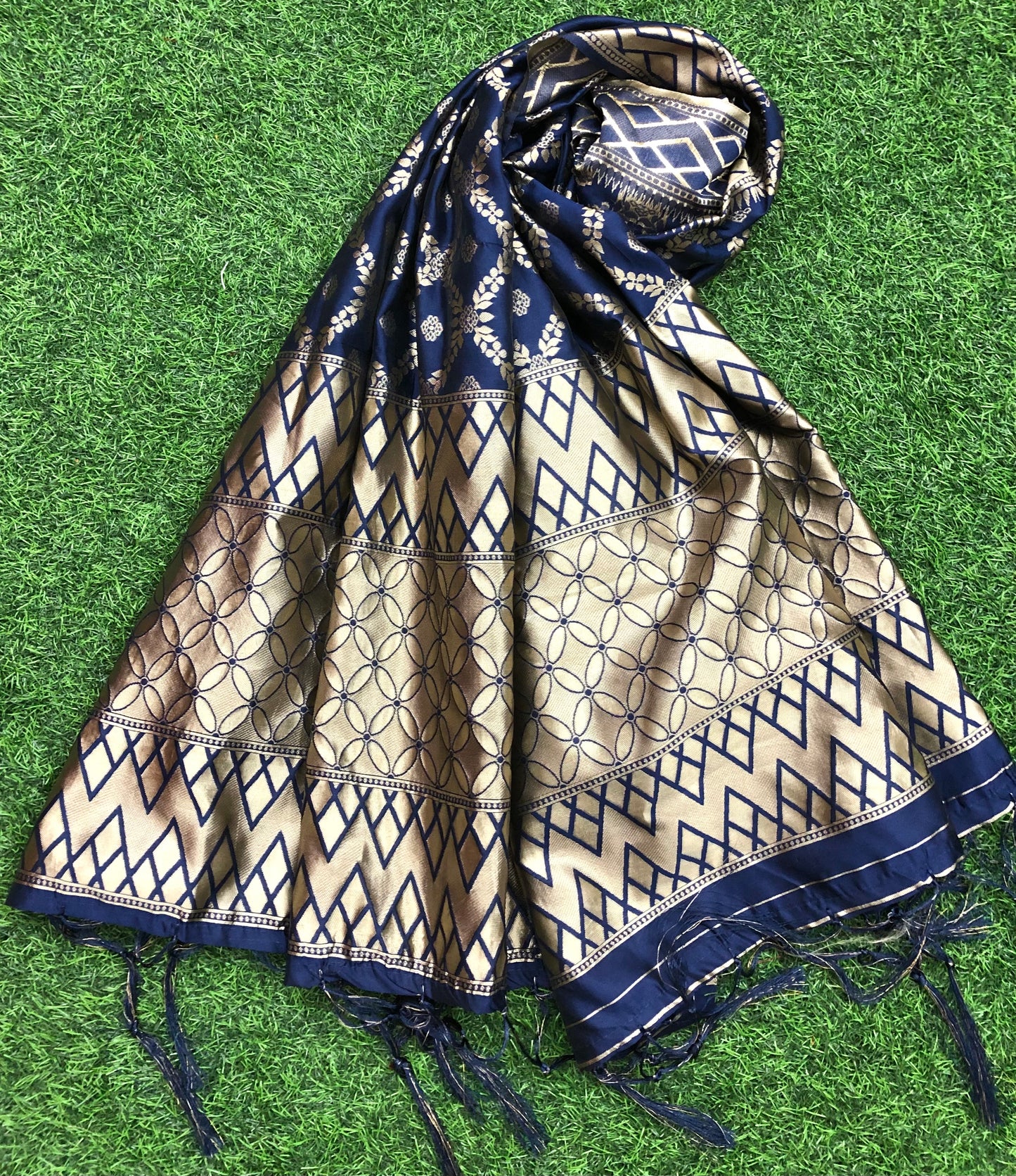 Navy blue and Gold Indian Handloom Scarf, Brocade Dupatta for Women, Shawl, Stole, Bridal fabric, Bridemaid gifts, Veil, DP981