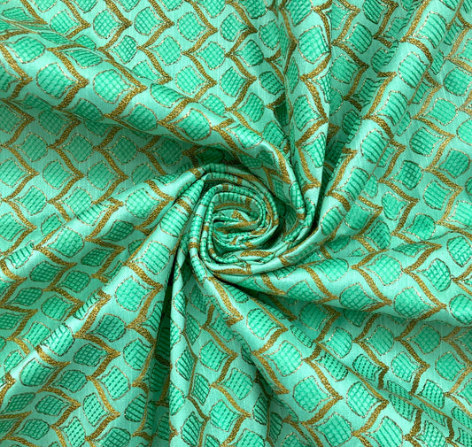 Embroidered fabric, Green Wedding dress fabric, Luxury fabric, Gold fabric, Embroidery design, Haute couture, Bridesmaid dress - NFAF836