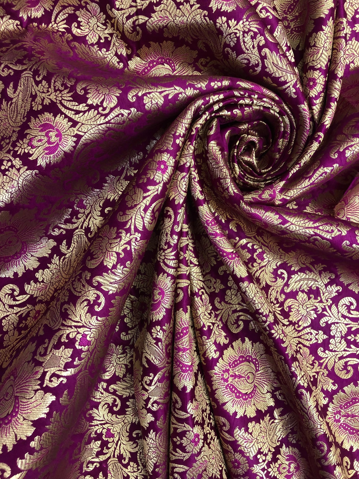 Indian Banarasi Brocade Fabric in Purple and Gold color, Multiple lengths will come in a continuous piece - NF122