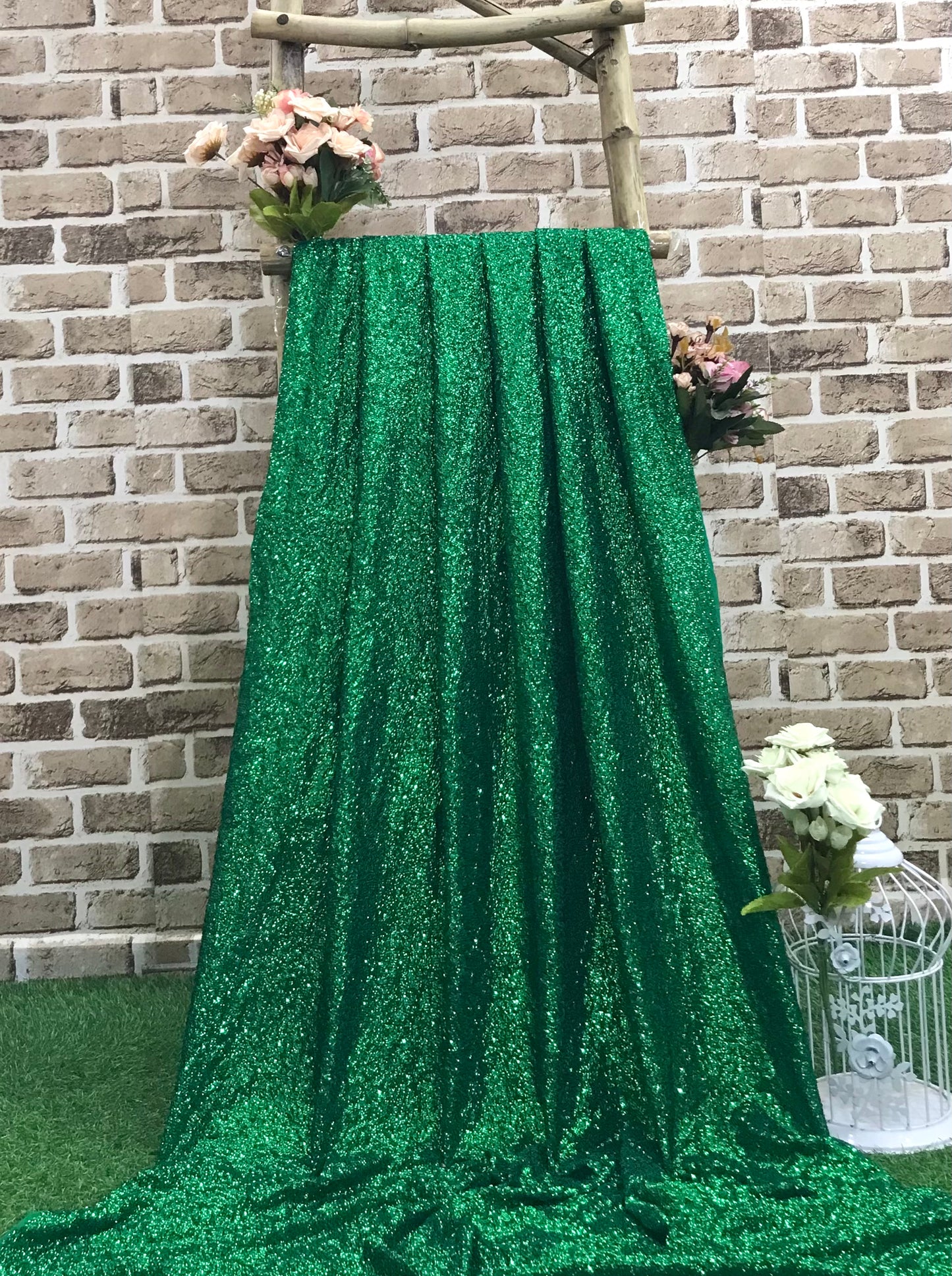 Embroidered Sequin Georgette Fabric in Green color, Multiple lengths will come in the continuous piece - SQAF16