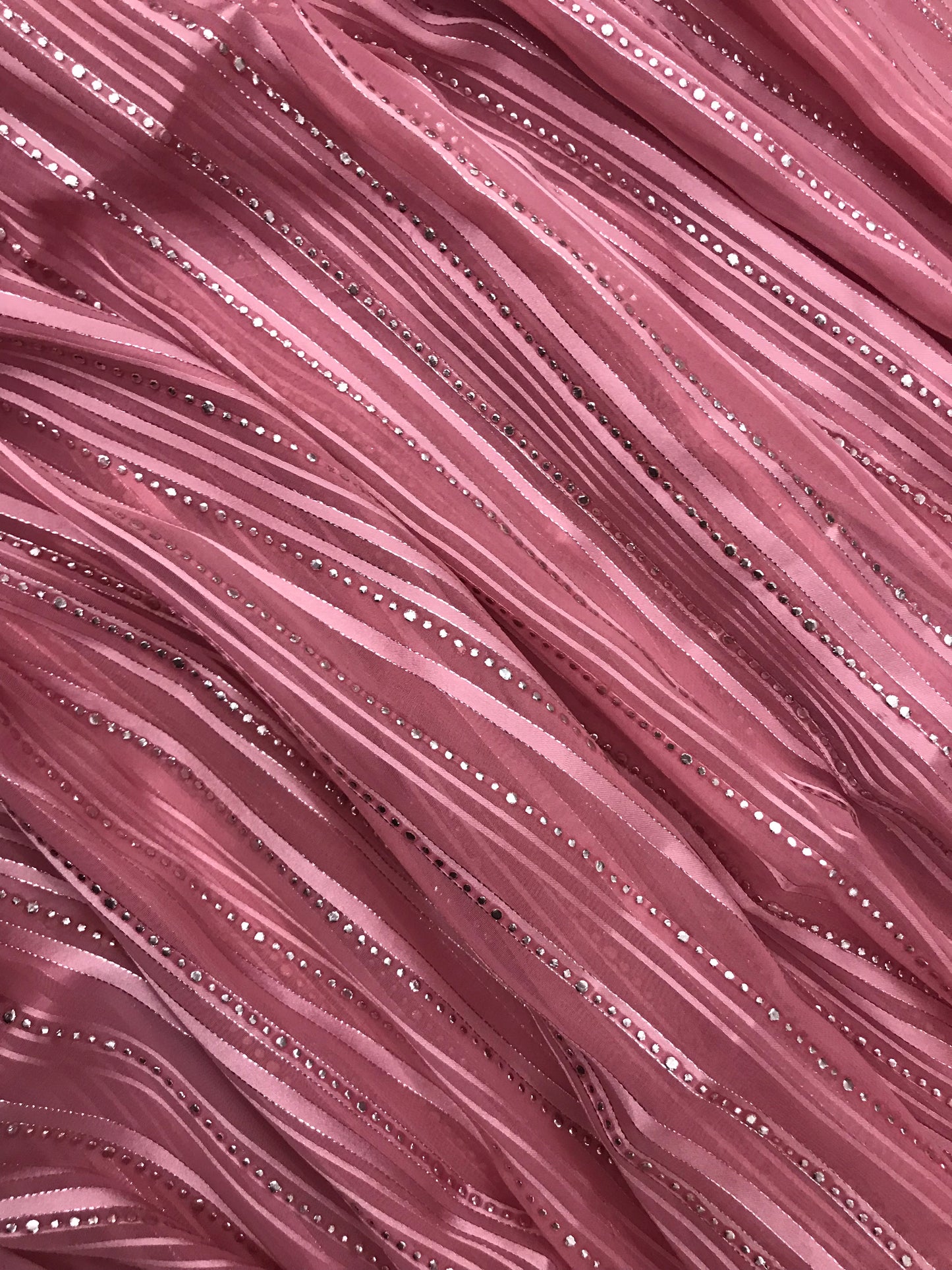 viscose organza Sheer embroidery Fabric in Pink and Silver color, Multiple lengths will come in the continuous piece - NF54B