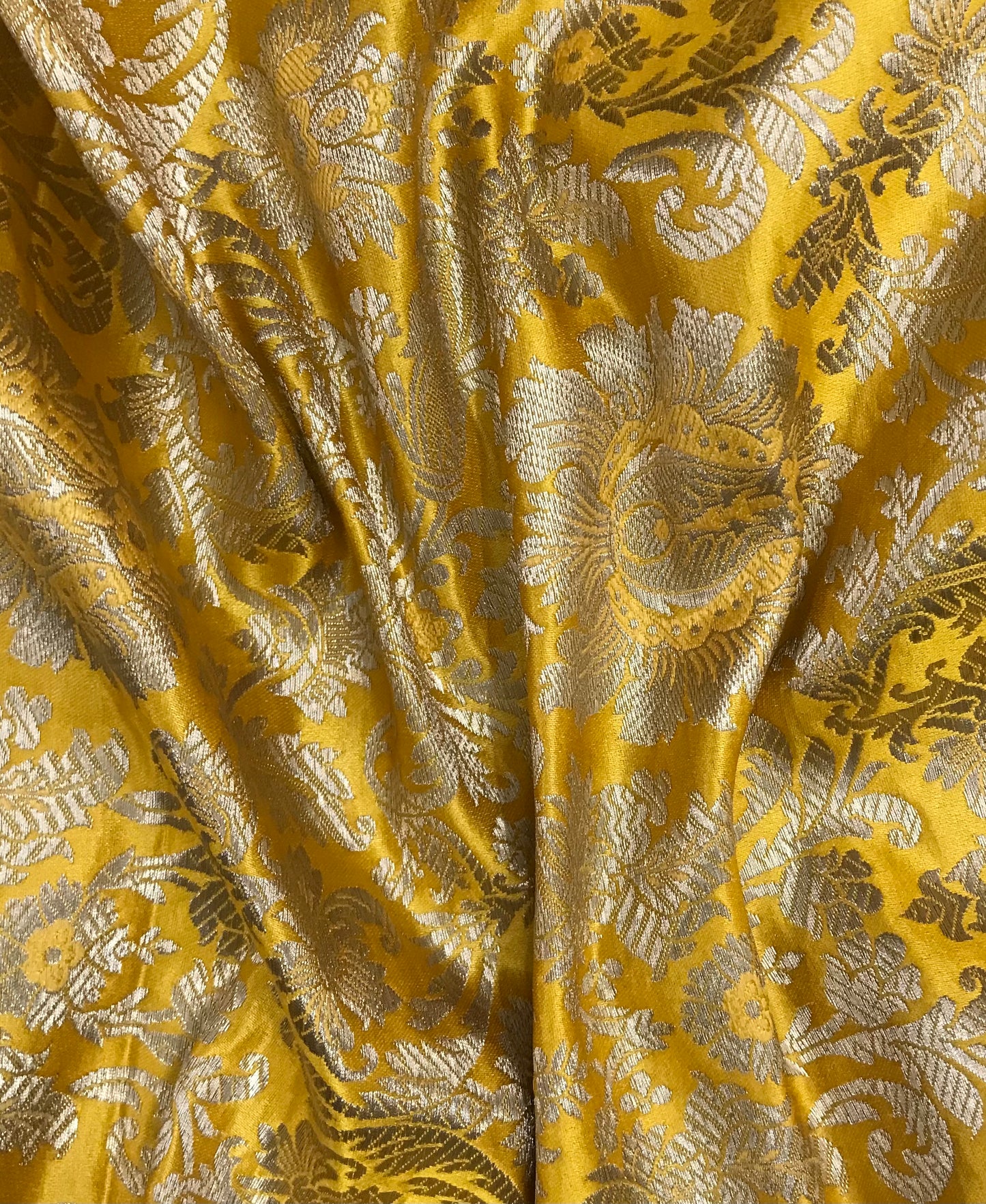 Indian Banarasi Brocade fabric in Yellow and Gold color, Multiple lengths will come in the continuous piece - NF409