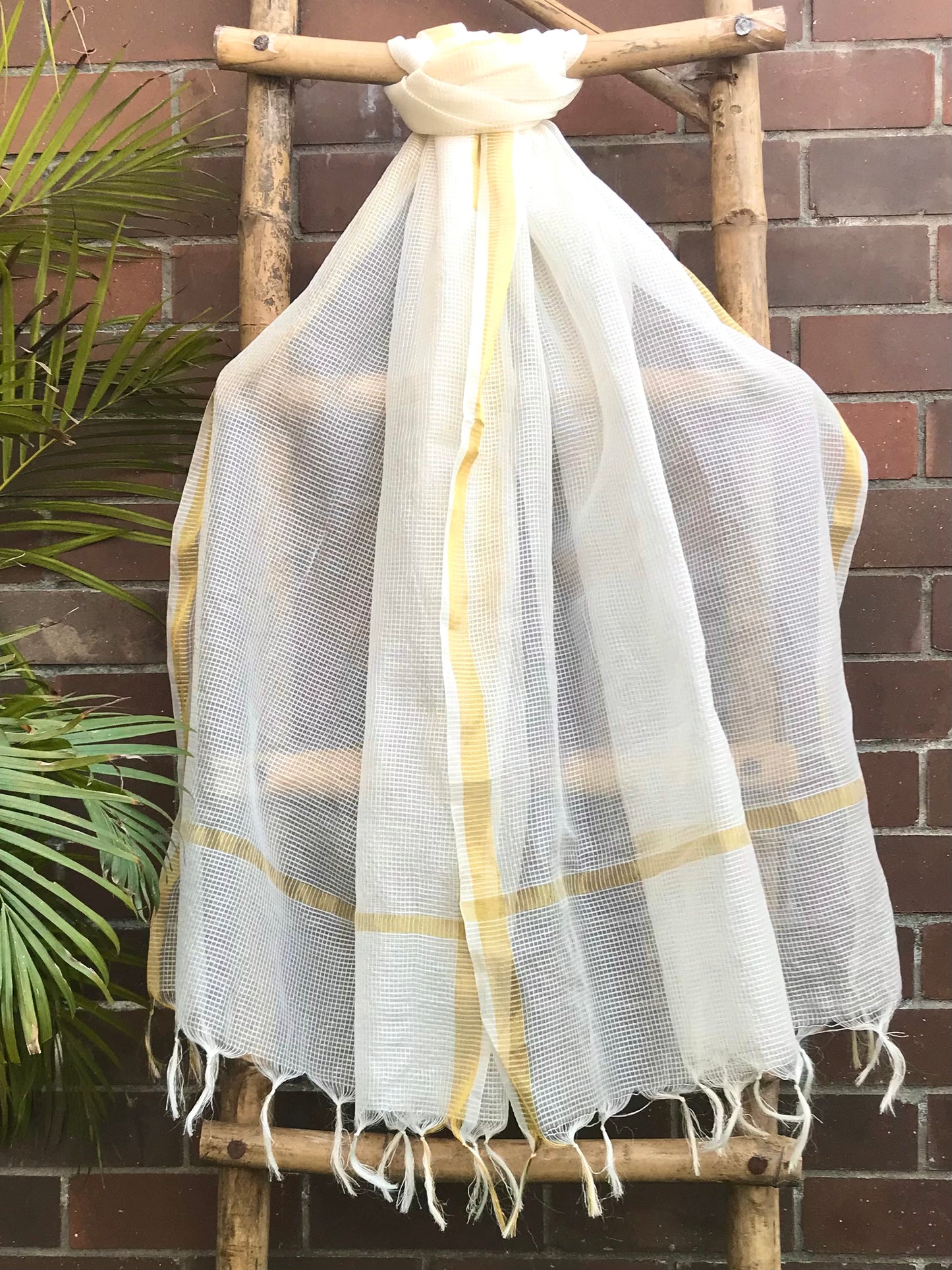 Off White Chanderi Dupatta with Gold Border Stole for women, Bridal Fabric, Saree Drape, Abaya, Indian Fashion, Veil, Wedding Fabric DP014