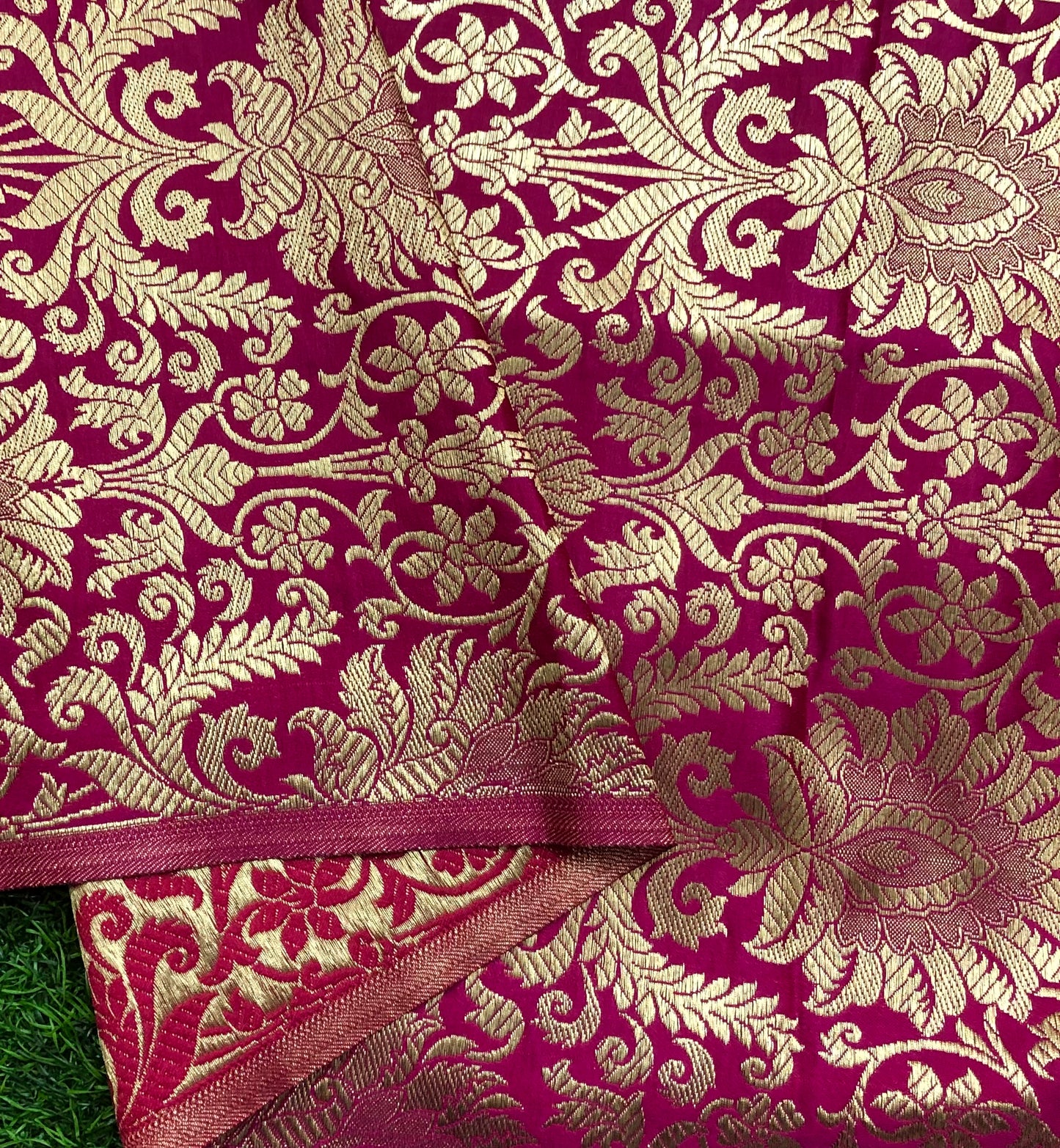 Indian Banarasi Brocade Fabric in Hot Pink and Gold color, Multiple lengths will come in the continuous piece - NF606